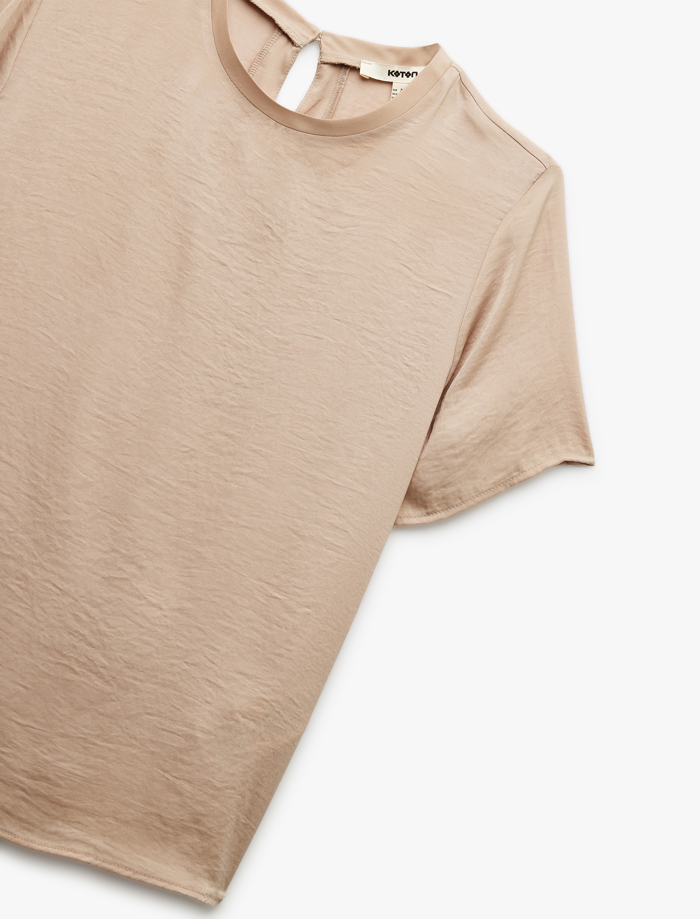   Aerobin Kumaş Kısa Kollu Bisiklet Yaka Saten Bluz