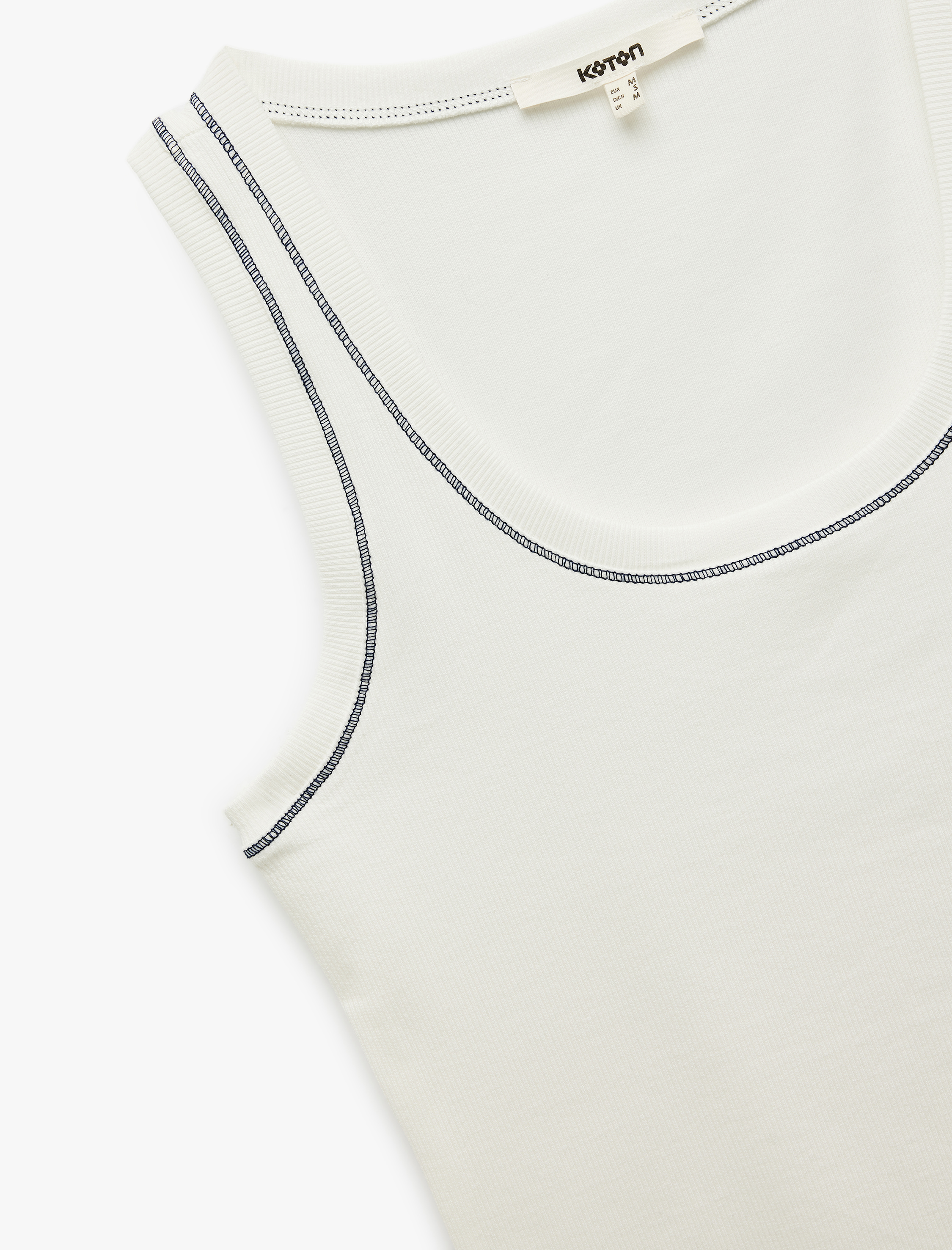   Pamuklu Kontrast Dikiş Detaylı Slim Fit U Yaka Kaşkorse Fitilli Kolsuz Tişört