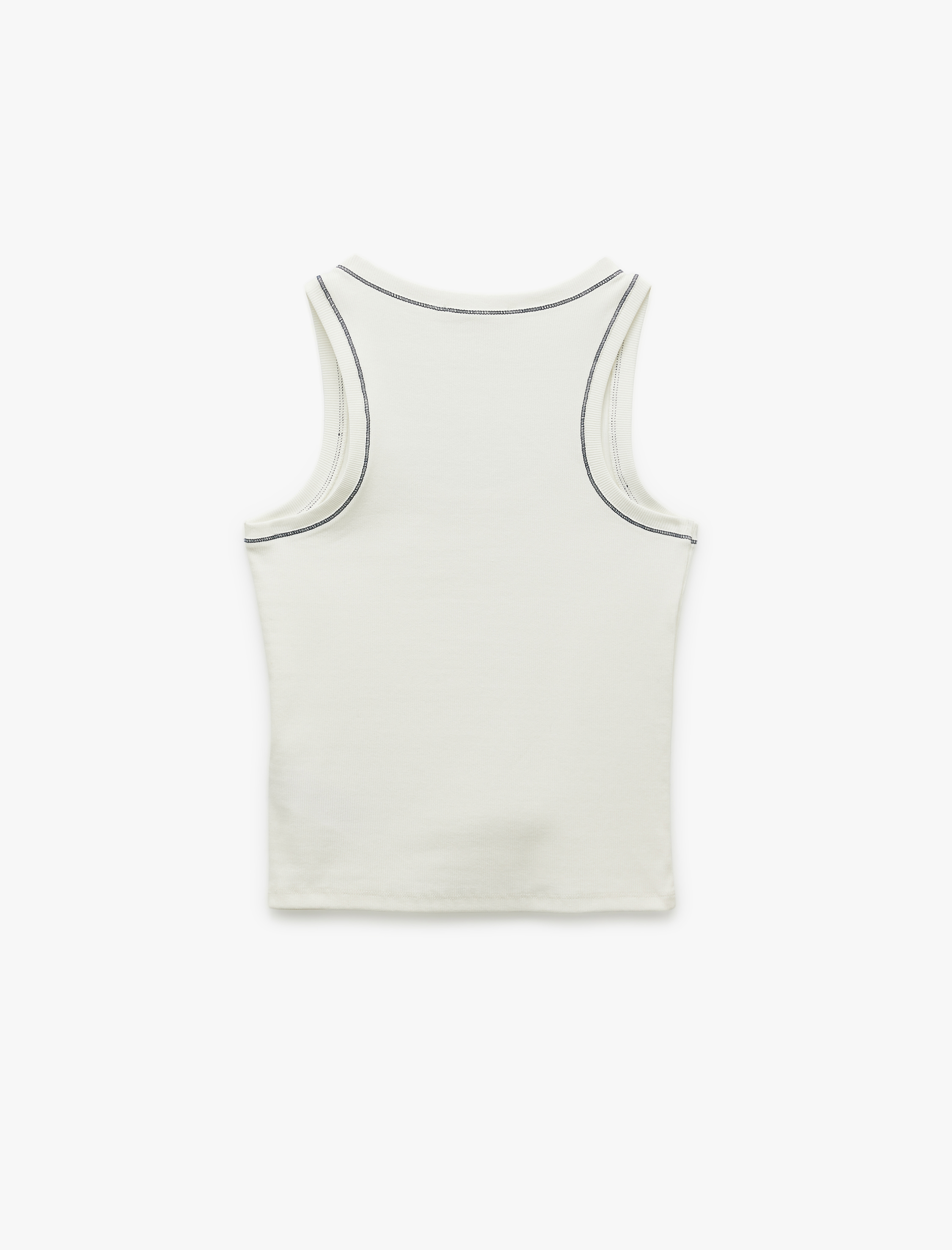   Pamuklu Kontrast Dikiş Detaylı Slim Fit U Yaka Kaşkorse Fitilli Kolsuz Tişört