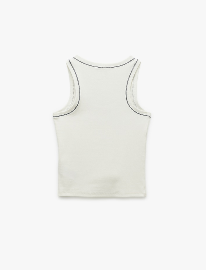  Pamuklu Kontrast Dikiş Detaylı Slim Fit U Yaka Kaşkorse Fitilli Kolsuz Tişört