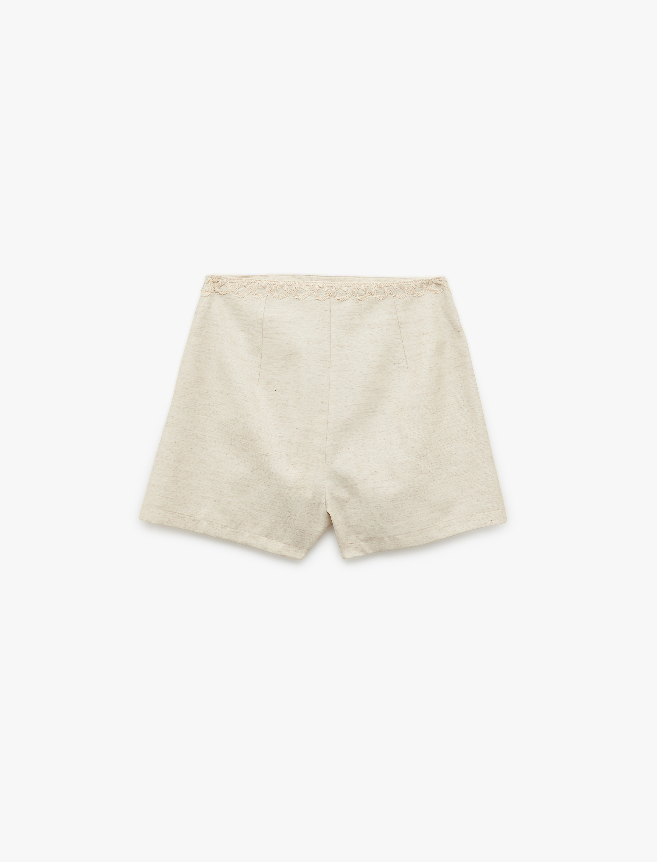   Koton X Melis Ağazat - Keten Karışımlı İşleme Detaylı Kruvaze Mini Şort Etek