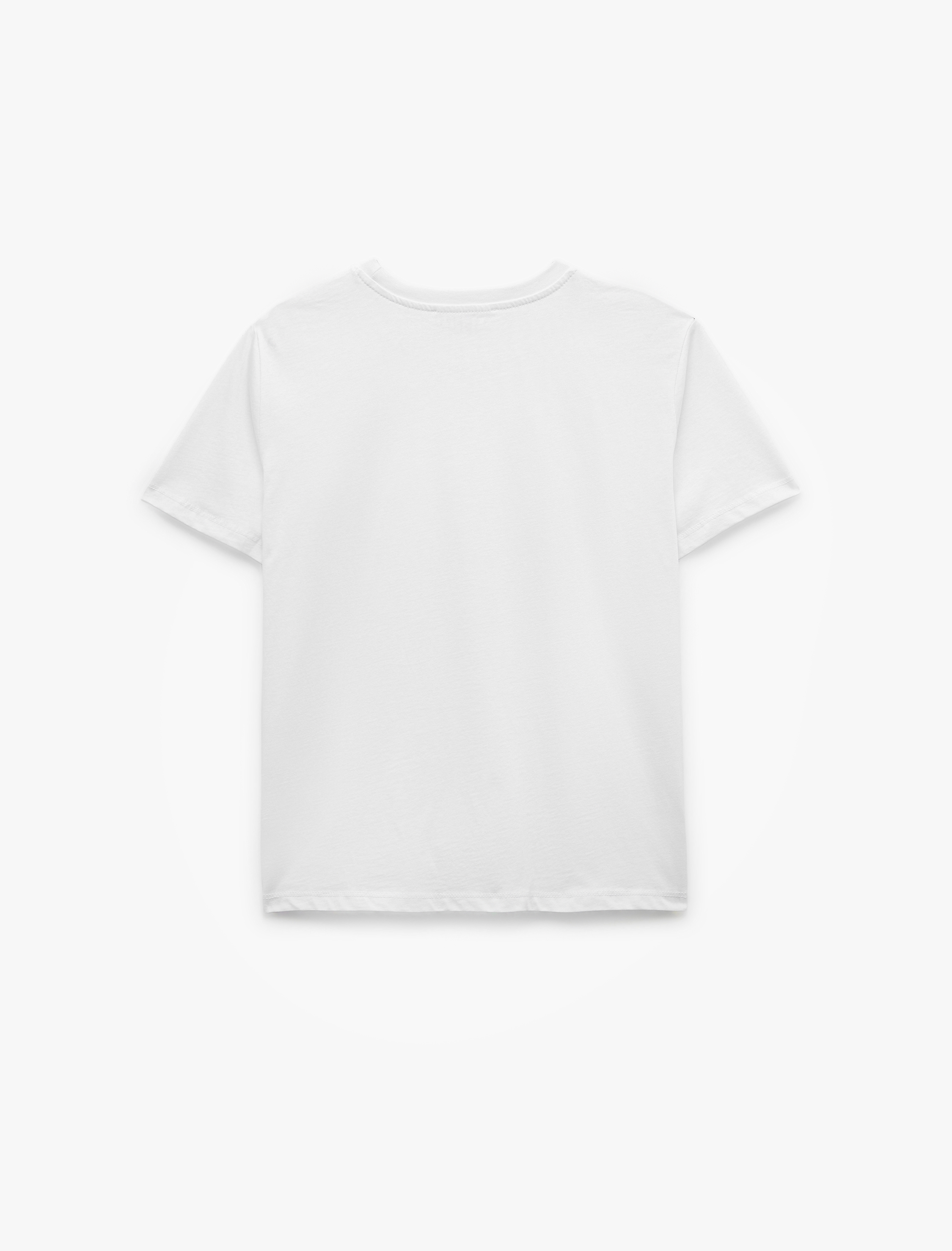   Pamuklu Kısa Kollu Bisiklet Yaka Basic Tişört