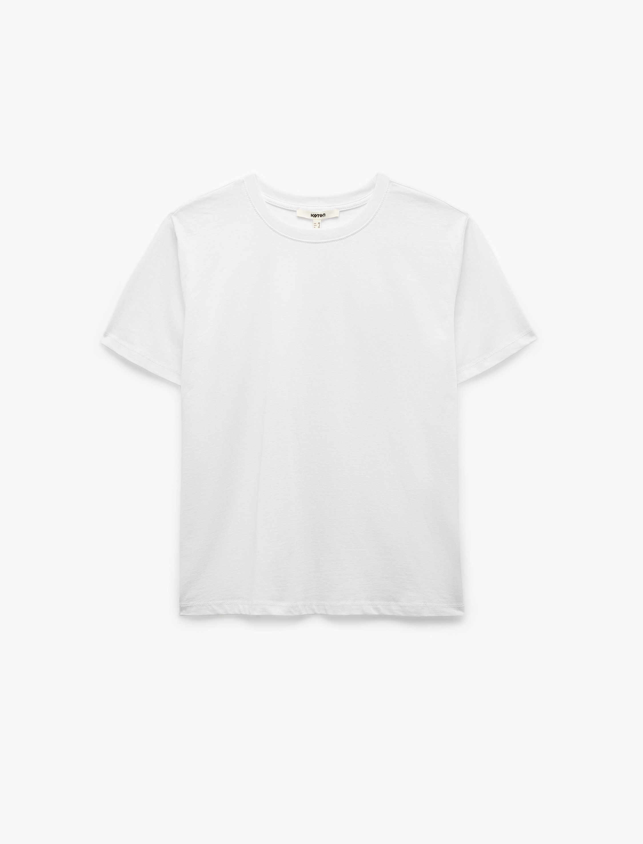   Pamuklu Kısa Kollu Bisiklet Yaka Basic Tişört