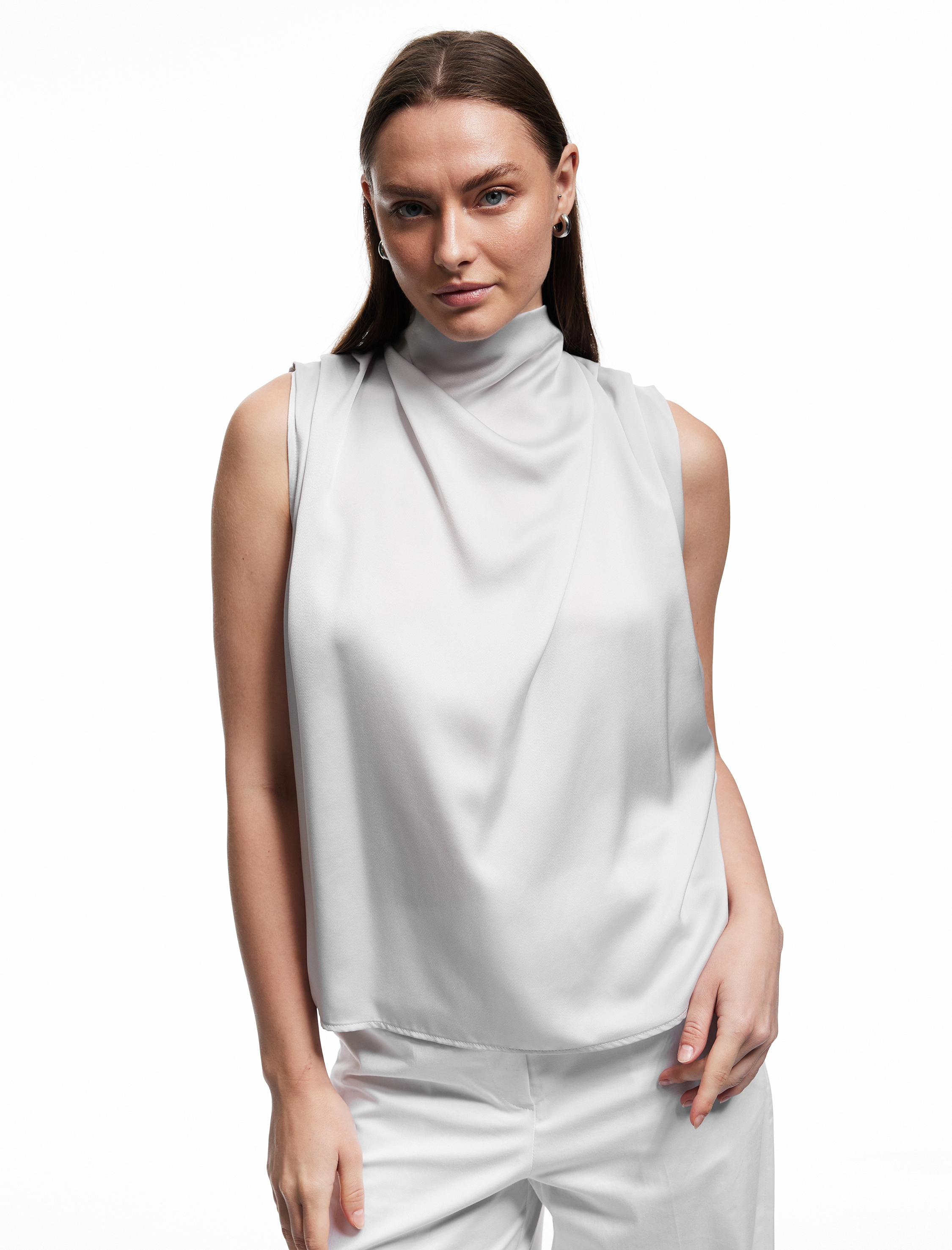   Degaje Yaka Kolsuz Saten Bluz