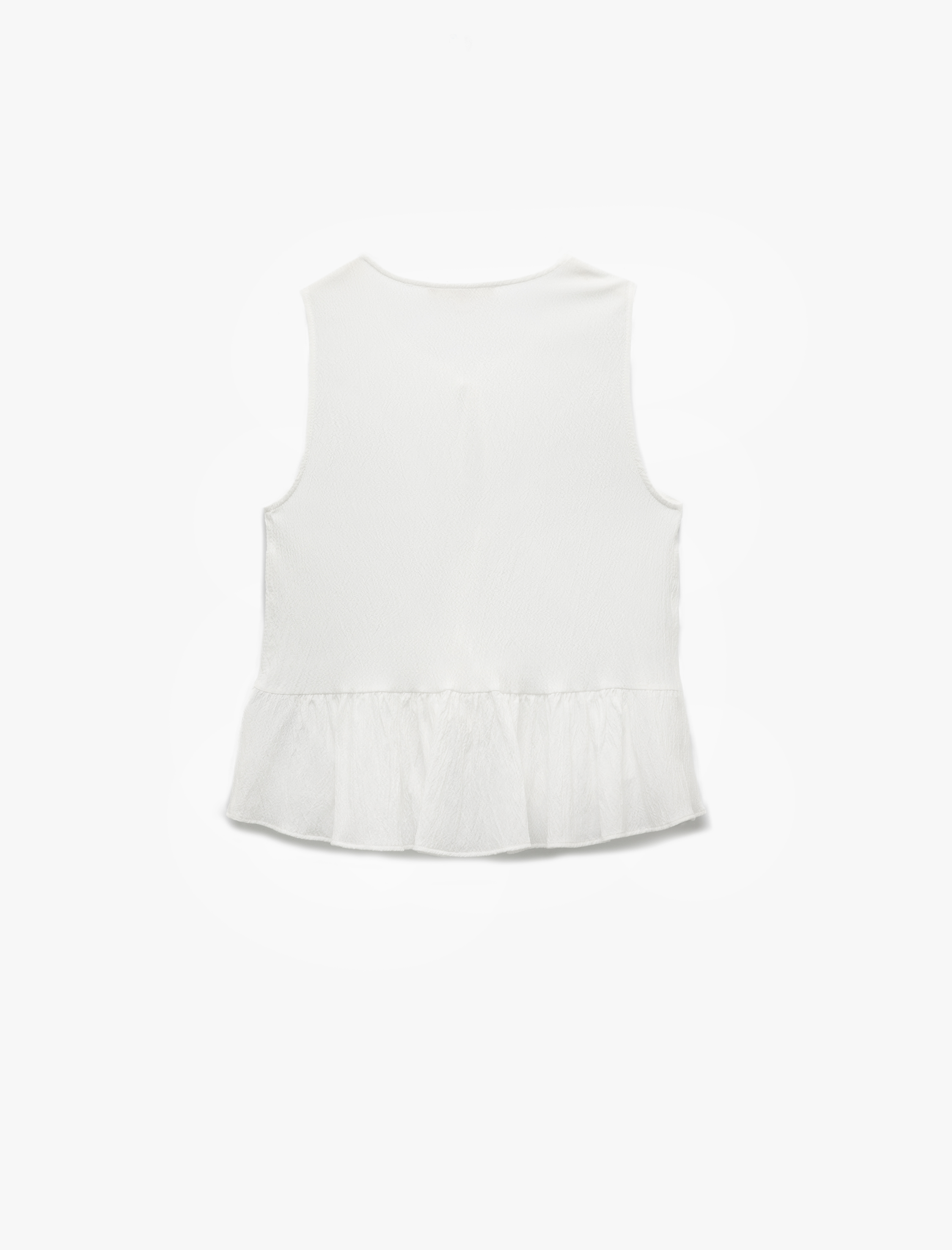   Bisiklet Yaka Fiyonklu Önden Bağlamalı Kolsuz Peplum Bluz