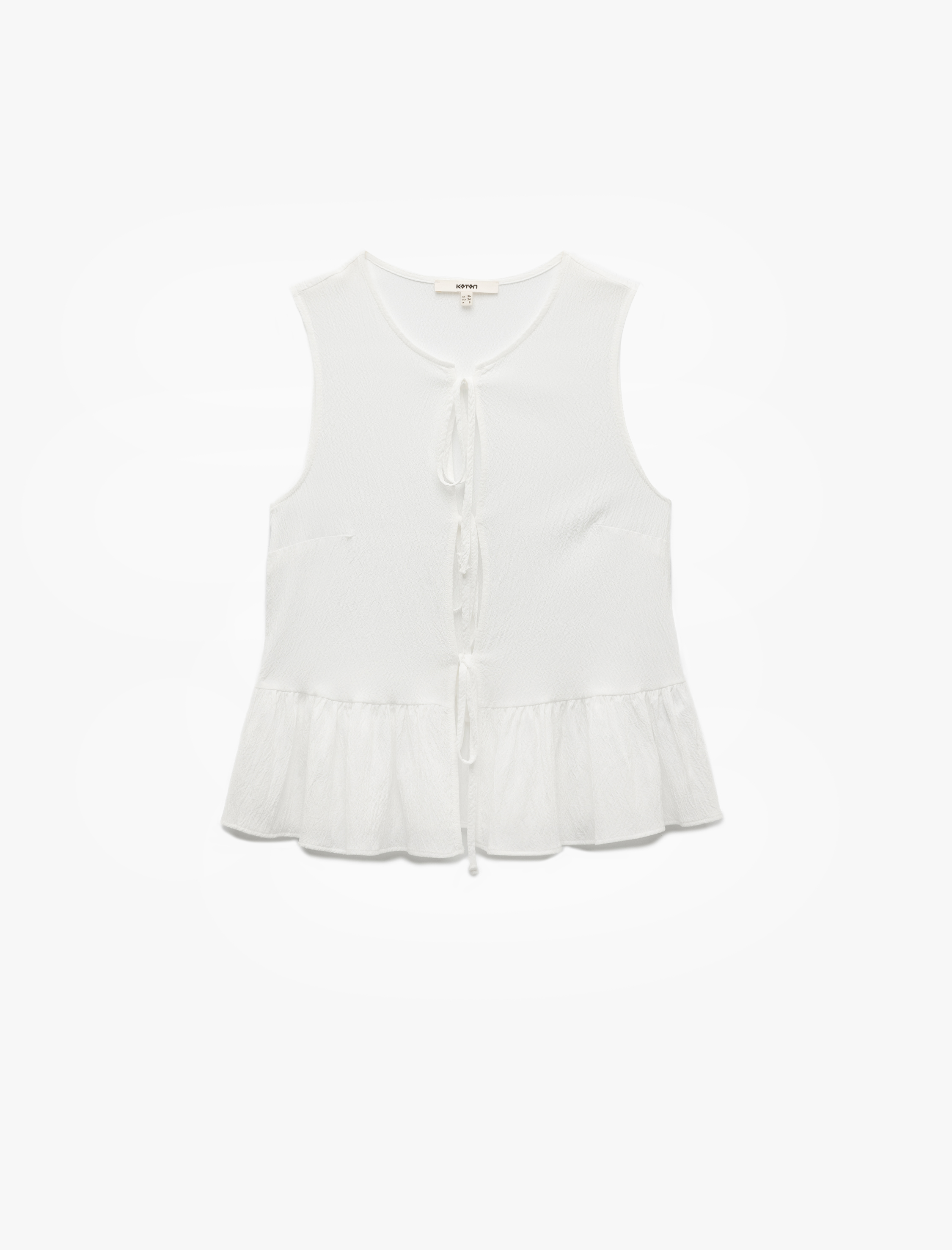   Bisiklet Yaka Fiyonklu Önden Bağlamalı Kolsuz Peplum Bluz