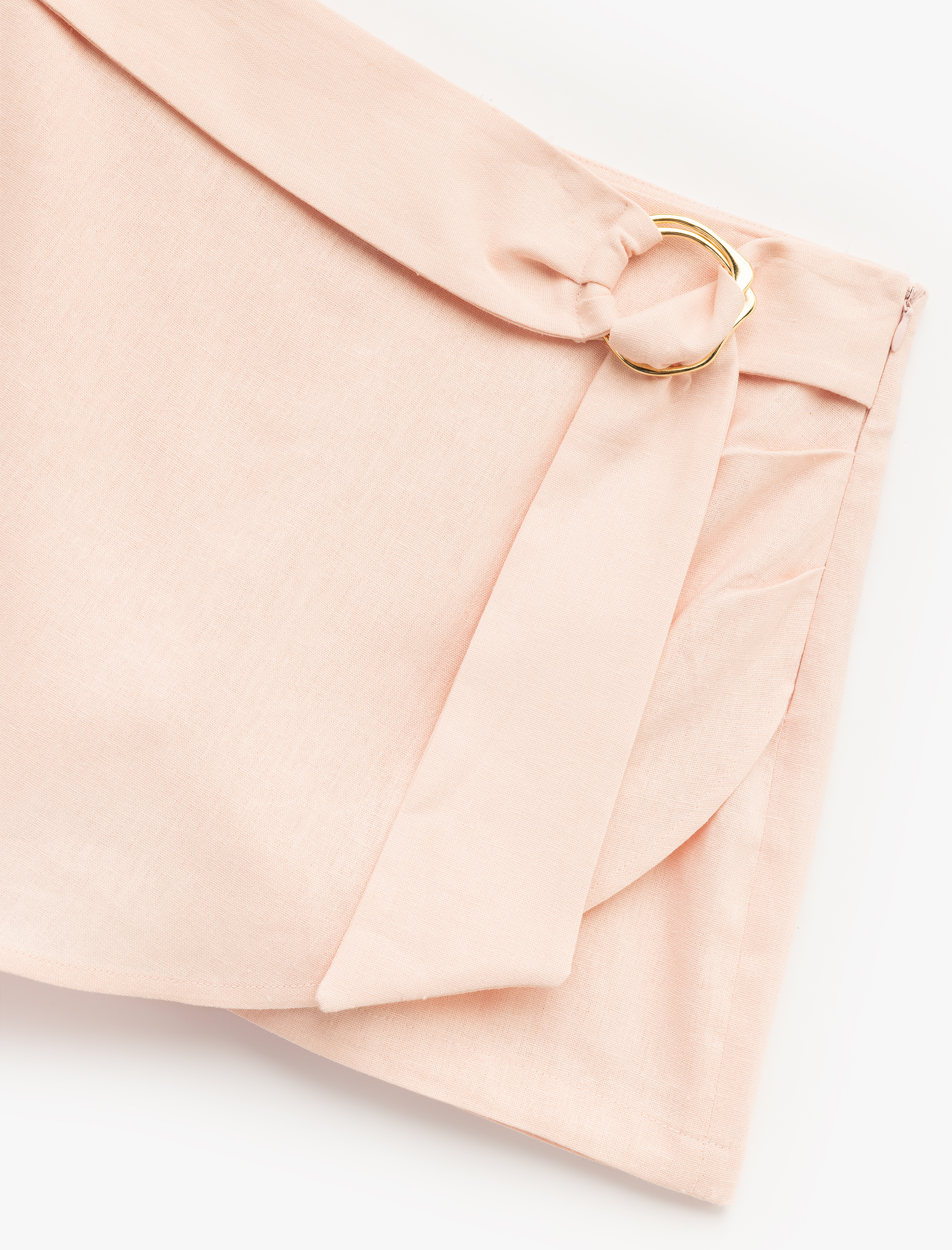   Rahat Kalıp Kemerli Kruvaze Mini Keten Şort Etek