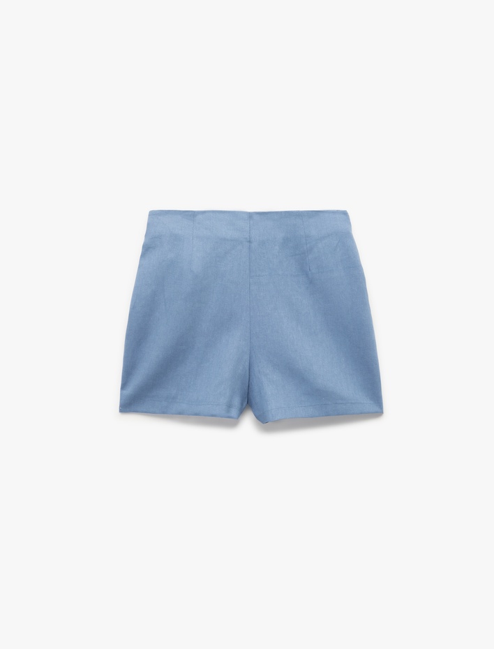  Rahat Kalıp Kemerli Kruvaze Mini Keten Şort Etek