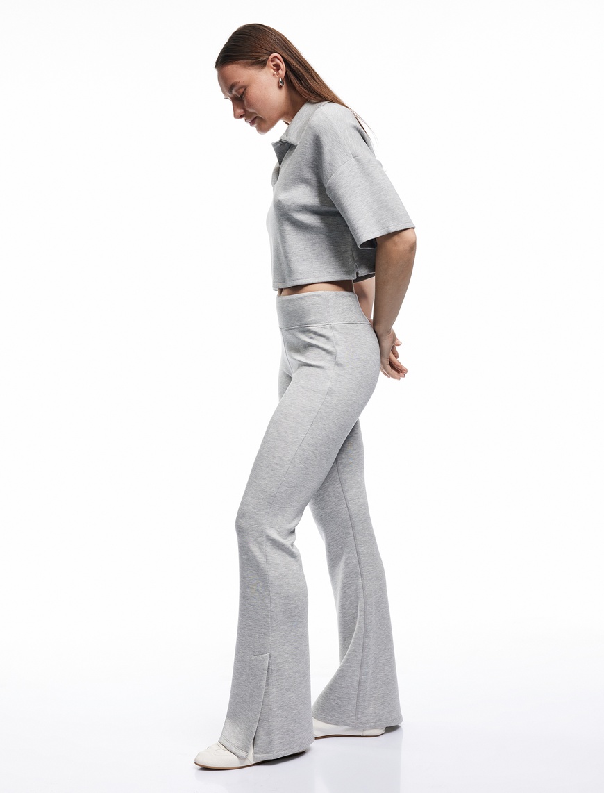   Slim Fit Paçaları Yandan Yırtmaç Detaylı İspanyol Paça Tayt