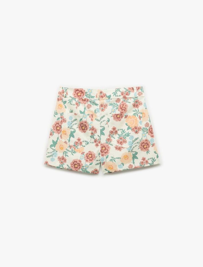  Normal Bel Cepli Çiçekli Mini Şort