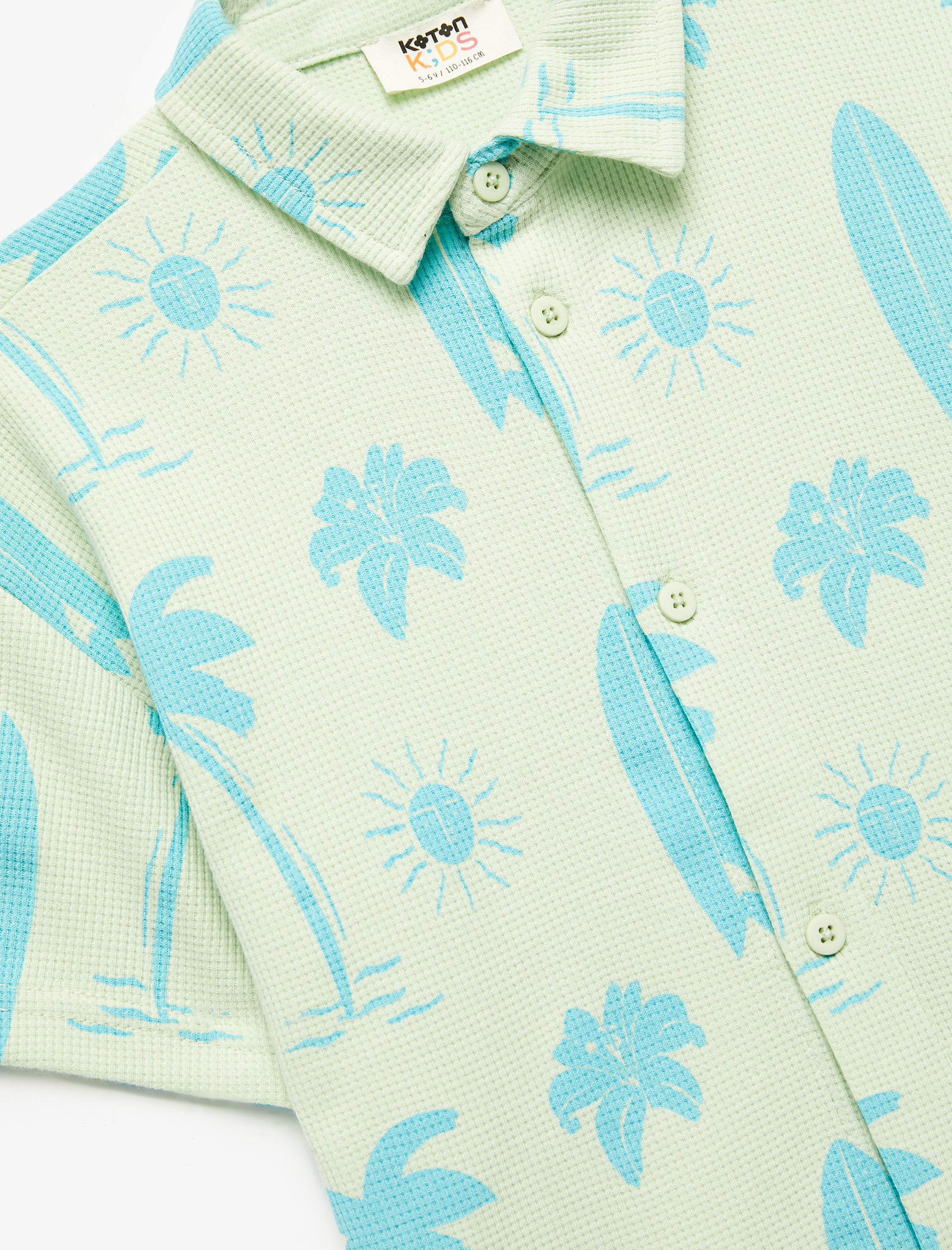  Erkek Çocuk Pamuklu Baskılı Düğme Detaylı Cepli Kısa Kollu Gömlek