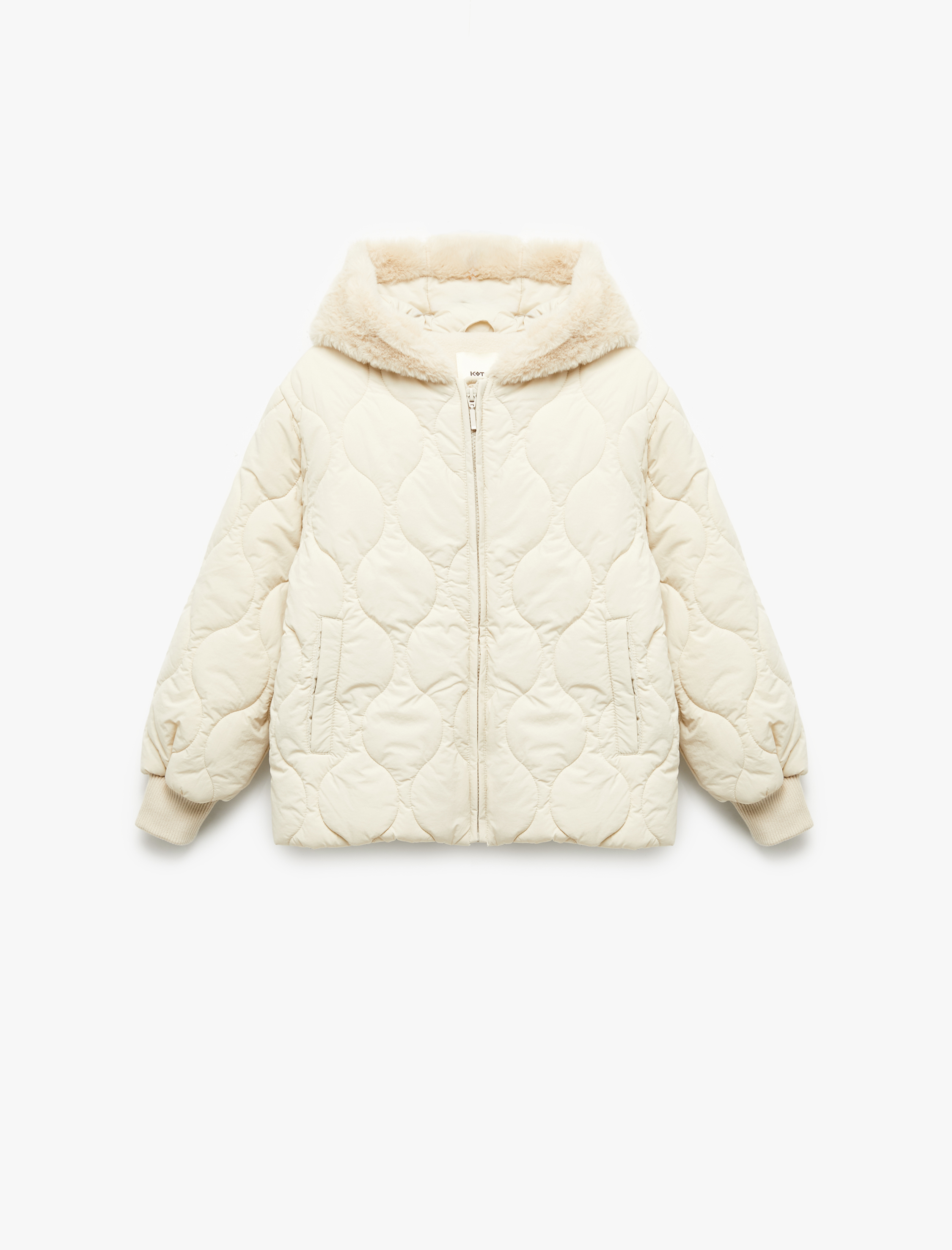  Kız Çocuk Uzun Kollu Polar Astarlı Fermuarlı Kapitone Kapşonlu Mont