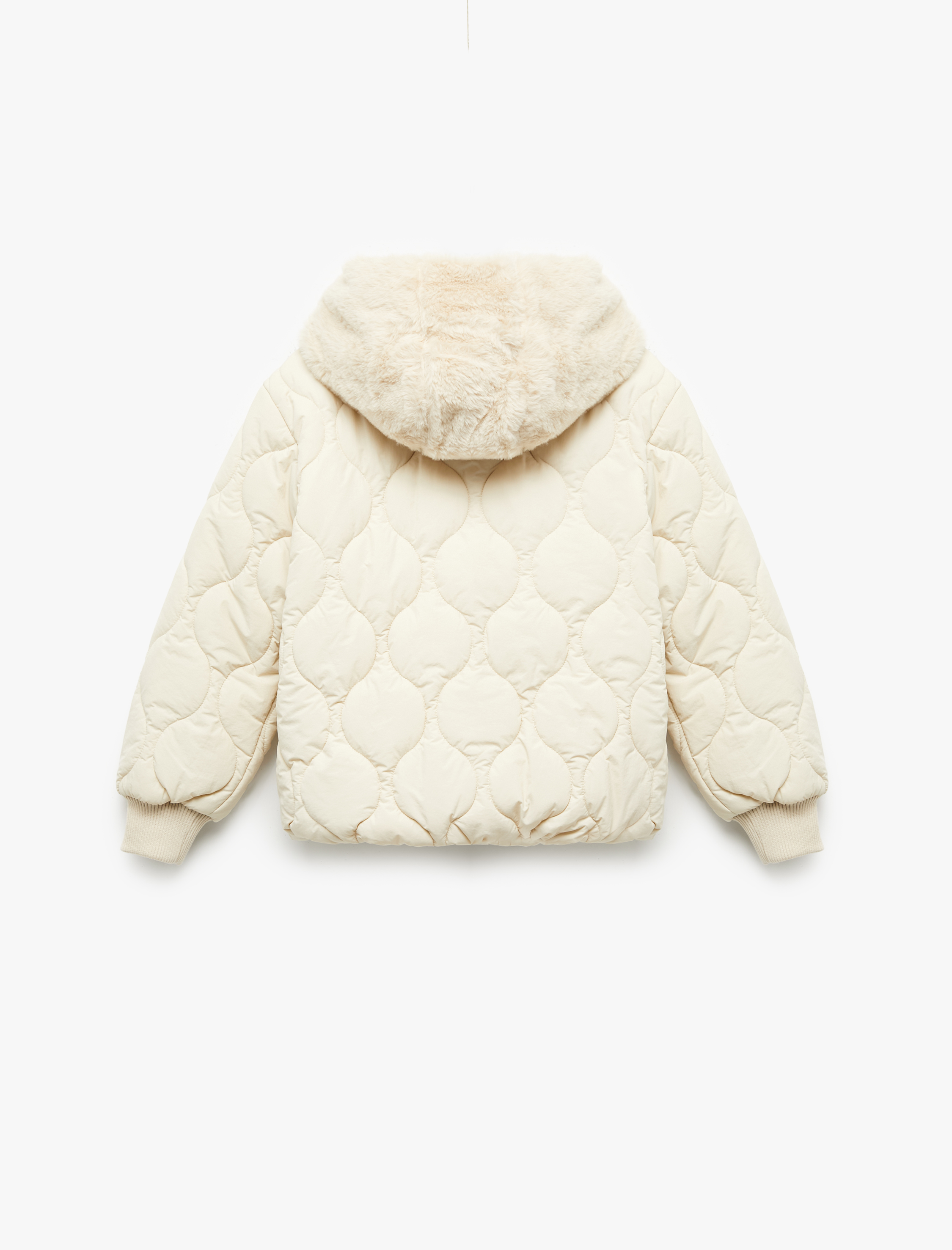  Kız Çocuk Uzun Kollu Polar Astarlı Fermuarlı Kapitone Kapşonlu Mont