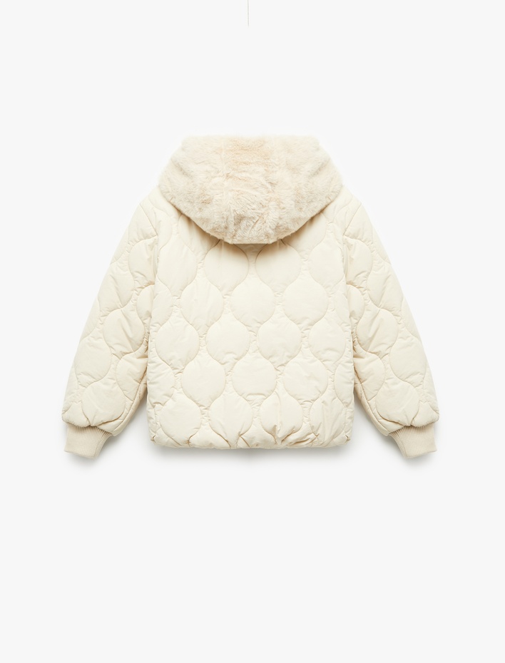 Kız Çocuk Uzun Kollu Polar Astarlı Fermuarlı Kapitone Kapşonlu Mont