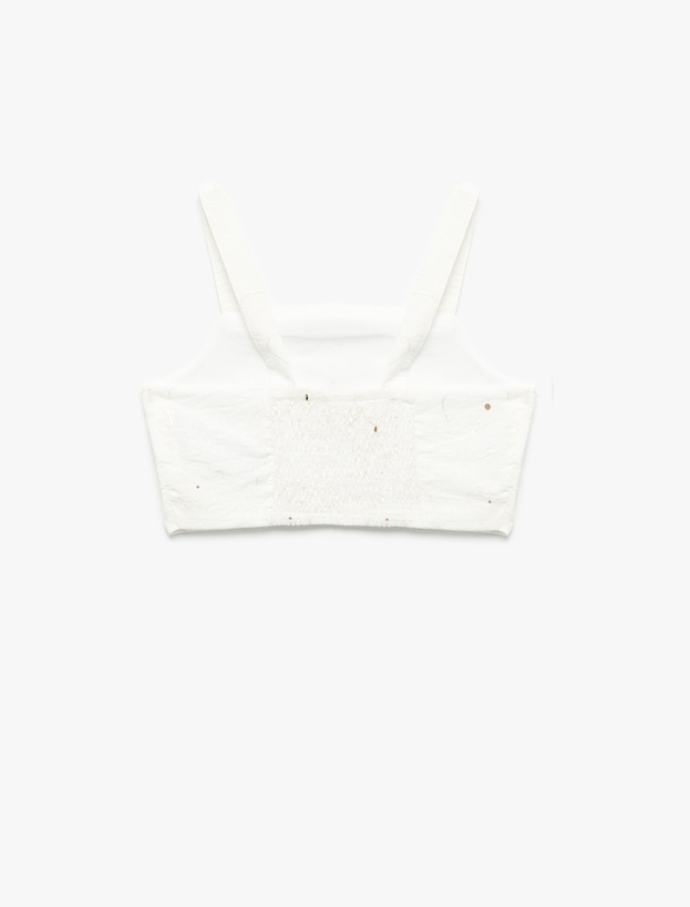 Kare Yaka Dokulu Askılı Viskon Crop Bluz_1