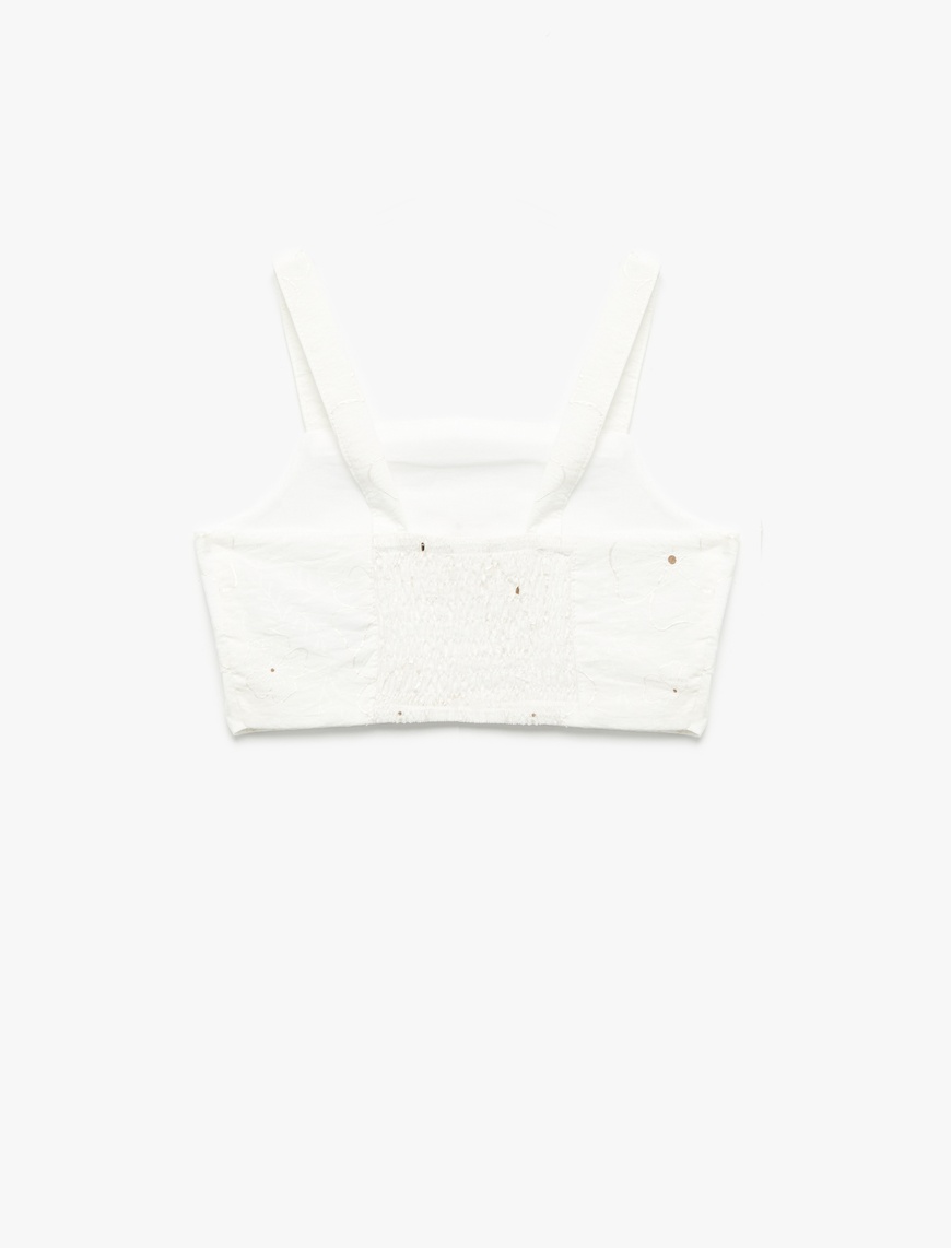  Kız Çocuk Kare Yaka Dokulu Askılı Viskon Crop Bluz