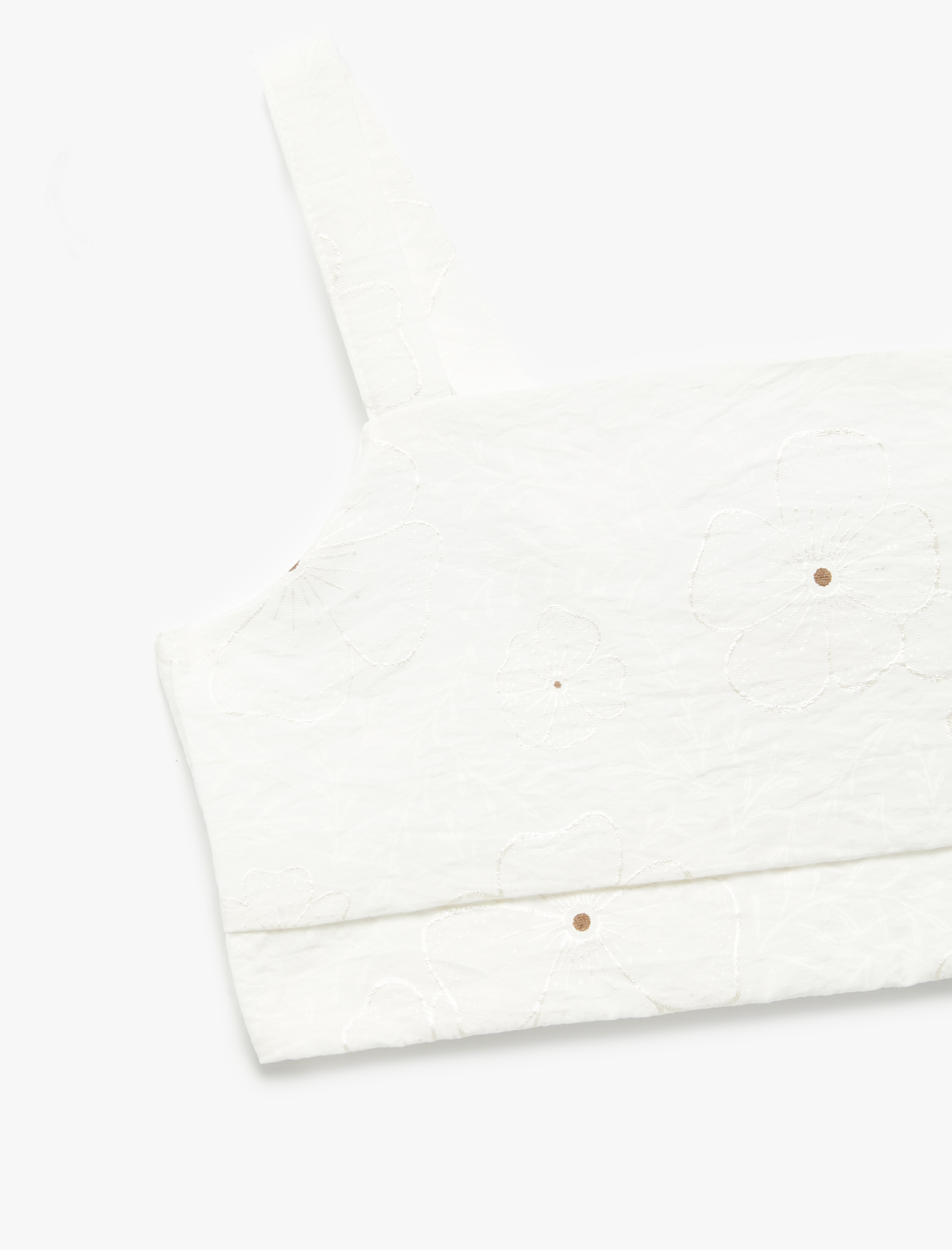  Kız Çocuk Kare Yaka Dokulu Askılı Viskon Crop Bluz