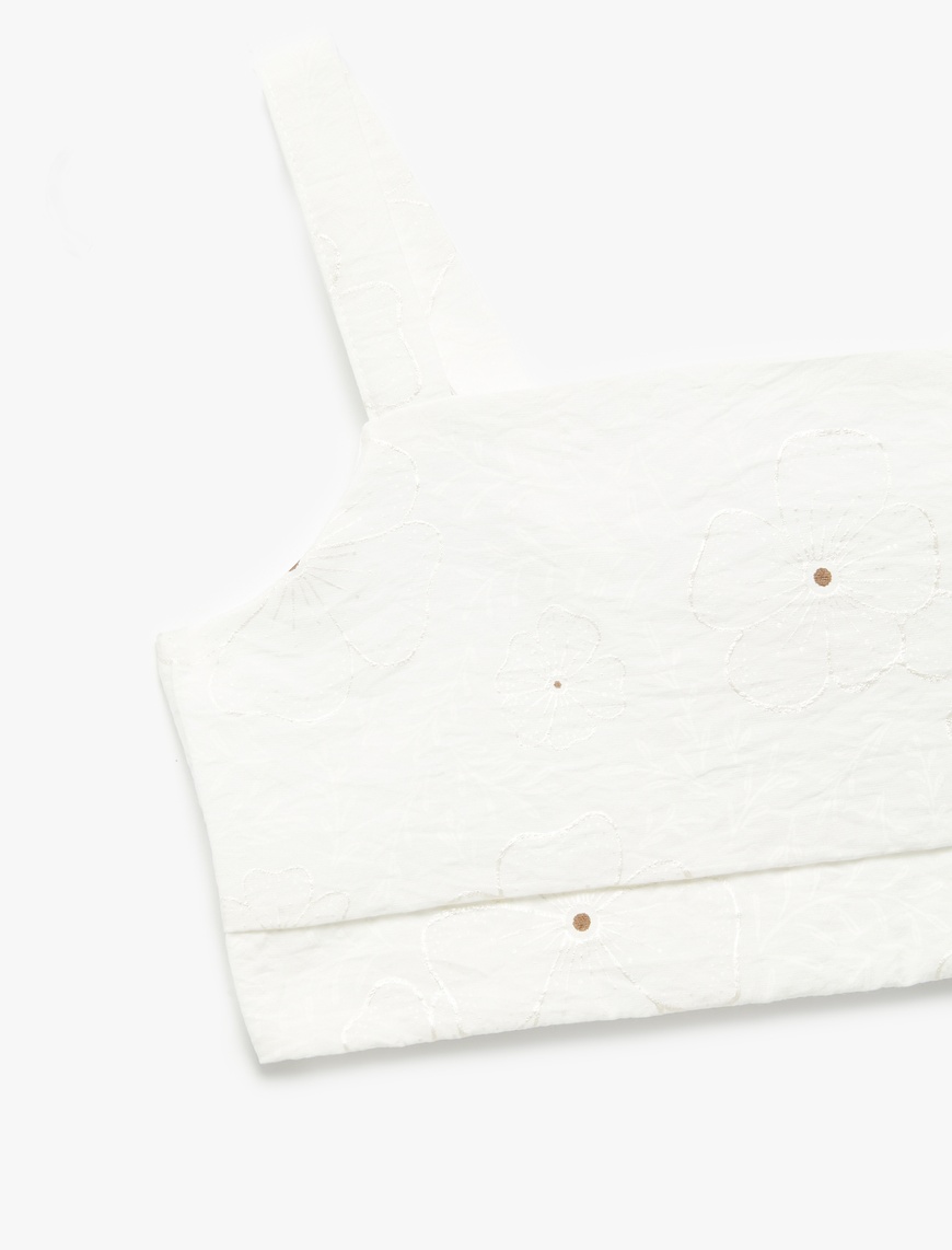  Kız Çocuk Kare Yaka Dokulu Askılı Viskon Crop Bluz