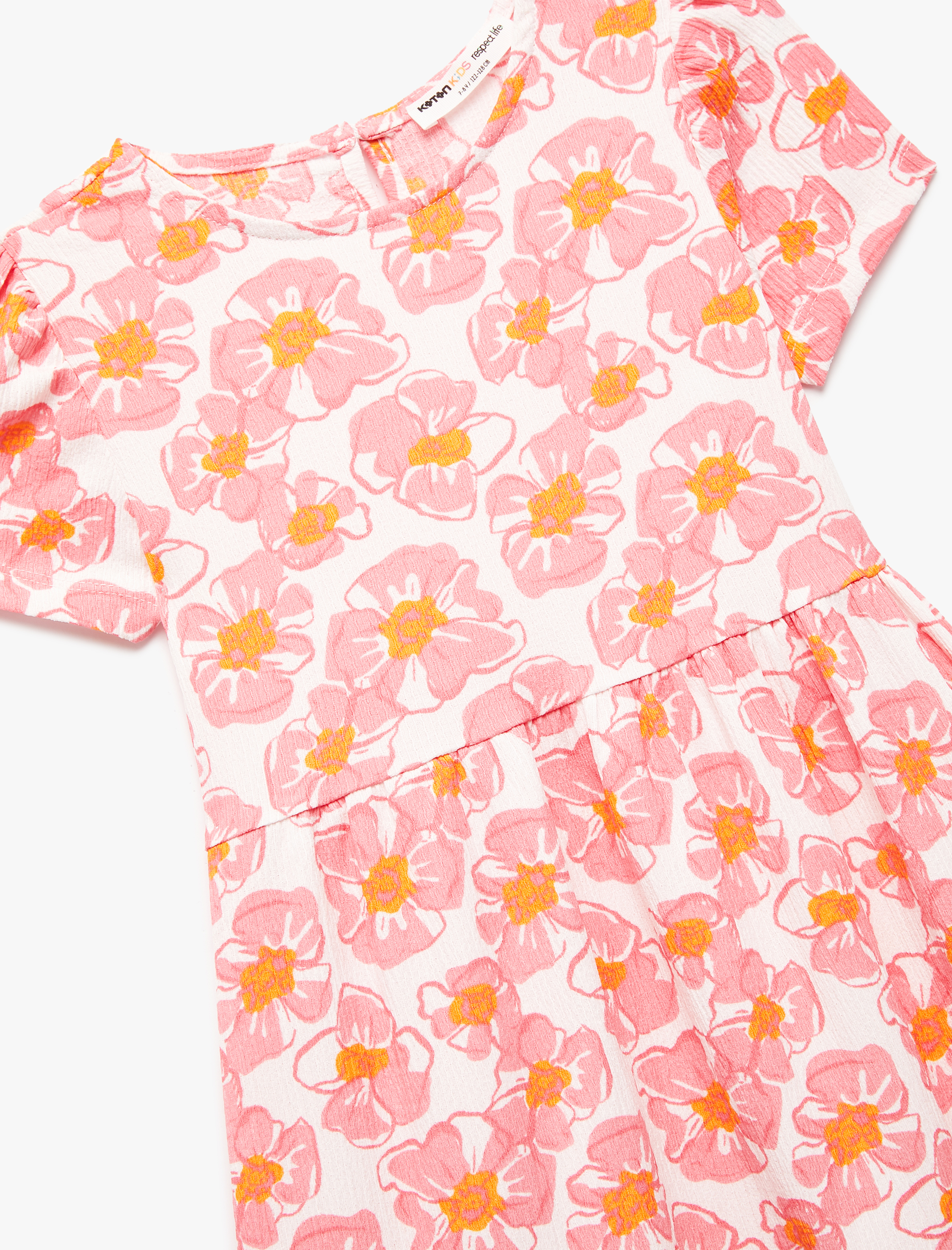  Kız Çocuk Kısa Kollu Bisiklet Yaka Çiçekli Elbise