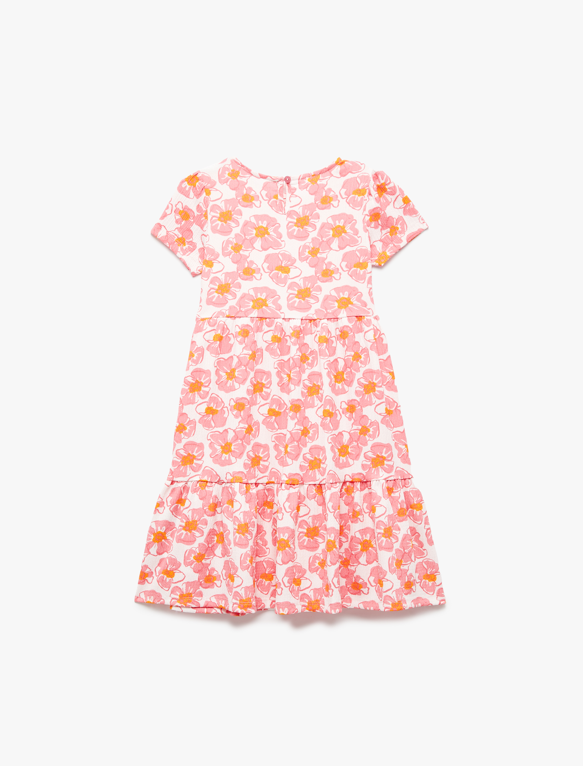  Kız Çocuk Kısa Kollu Bisiklet Yaka Çiçekli Elbise