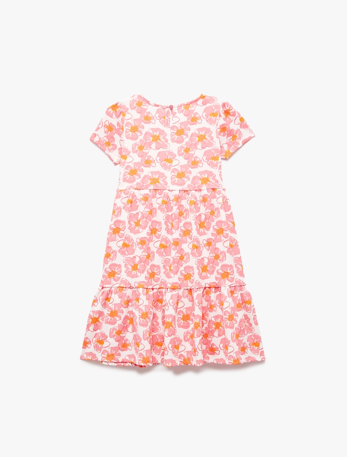 Kız Çocuk Kısa Kollu Bisiklet Yaka Çiçekli Elbise