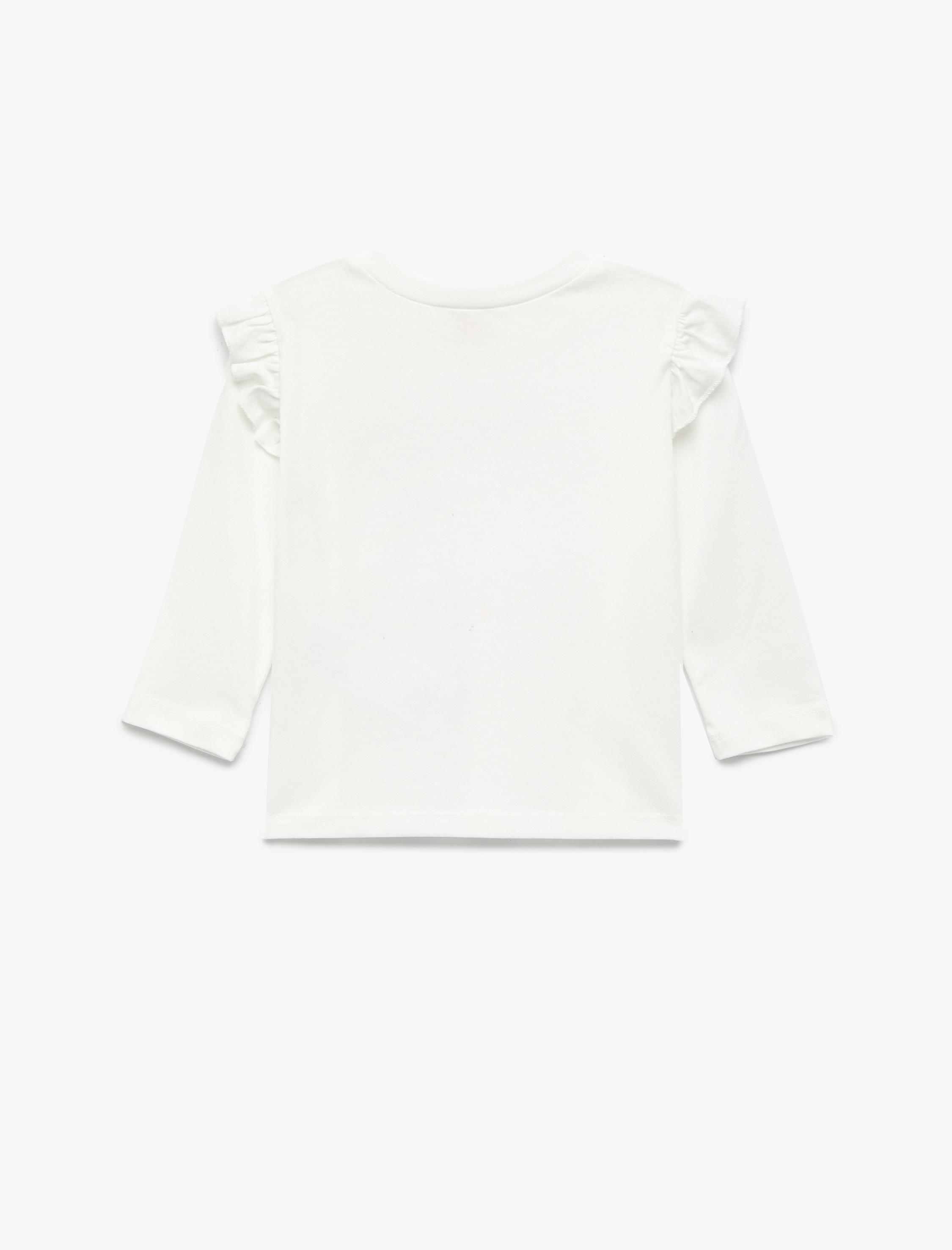  Kız Bebek Fiyonk Baskılı Uzun Kollu Bisiklet Yaka Pamuklu Tişört