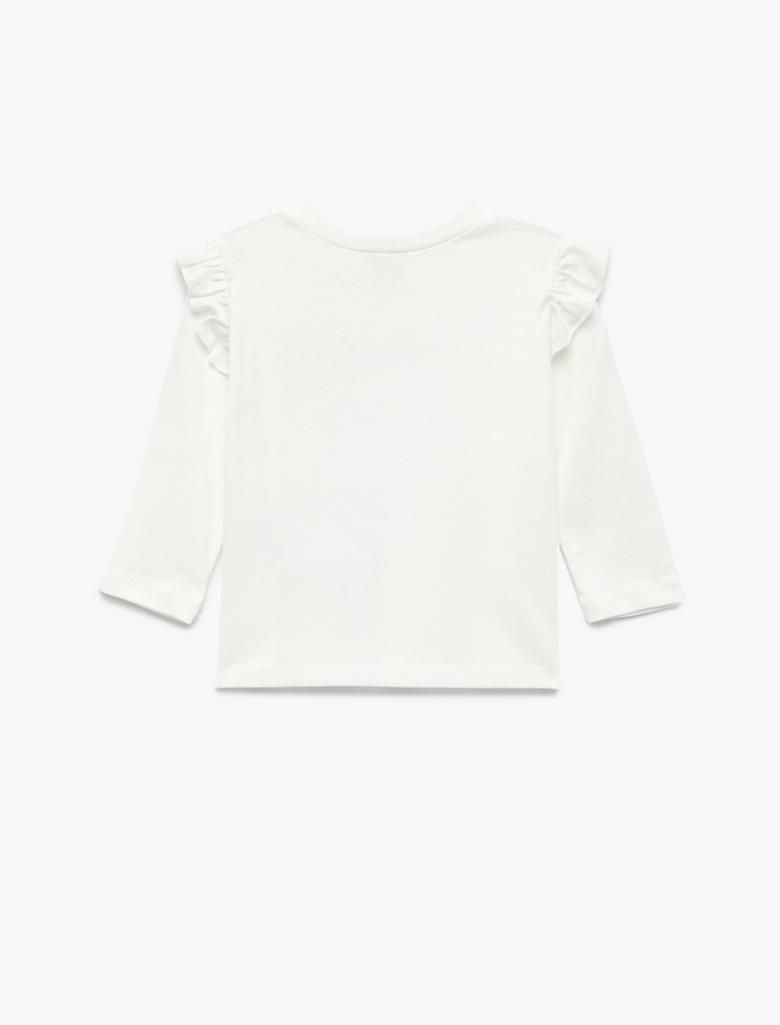 Kız Bebek Fiyonk Baskılı Uzun Kollu Bisiklet Yaka Pamuklu Tişört