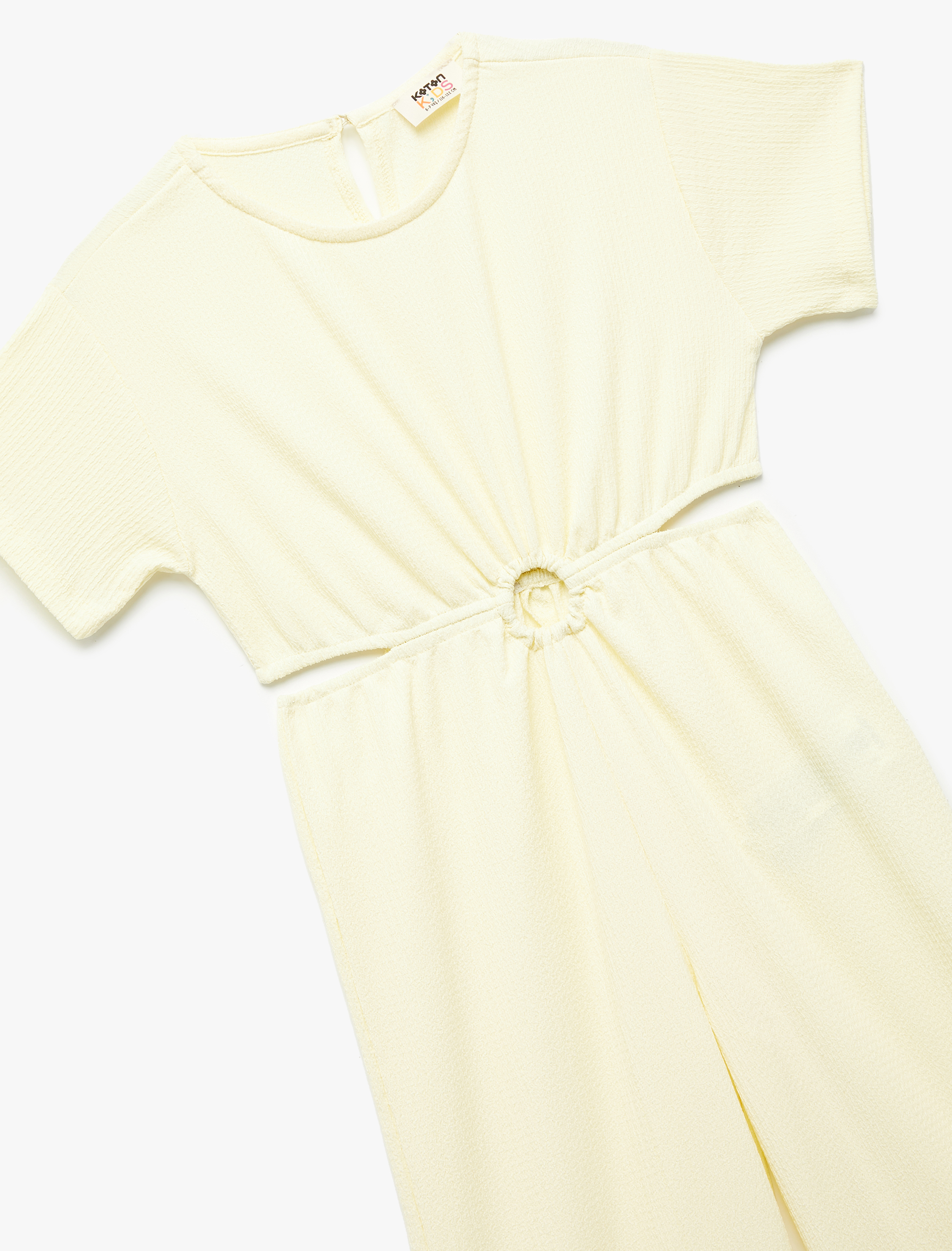  Kız Çocuk Kısa Kollu Bisiklet Yaka Pencere Detaylı Uzun Tulum