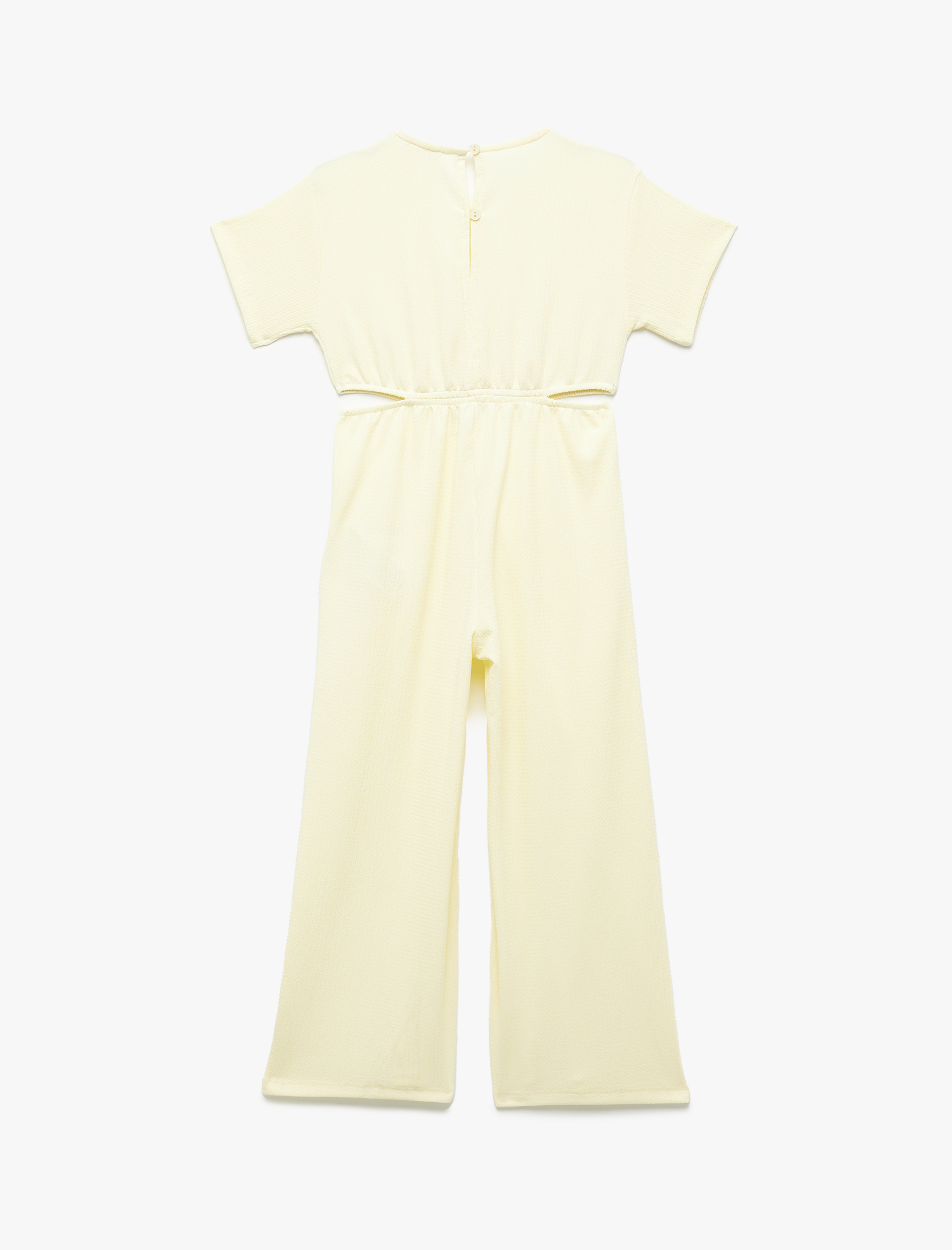  Kız Çocuk Kısa Kollu Bisiklet Yaka Pencere Detaylı Uzun Tulum