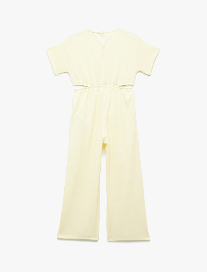 Kız Çocuk Kısa Kollu Bisiklet Yaka Pencere Detaylı Uzun Tulum