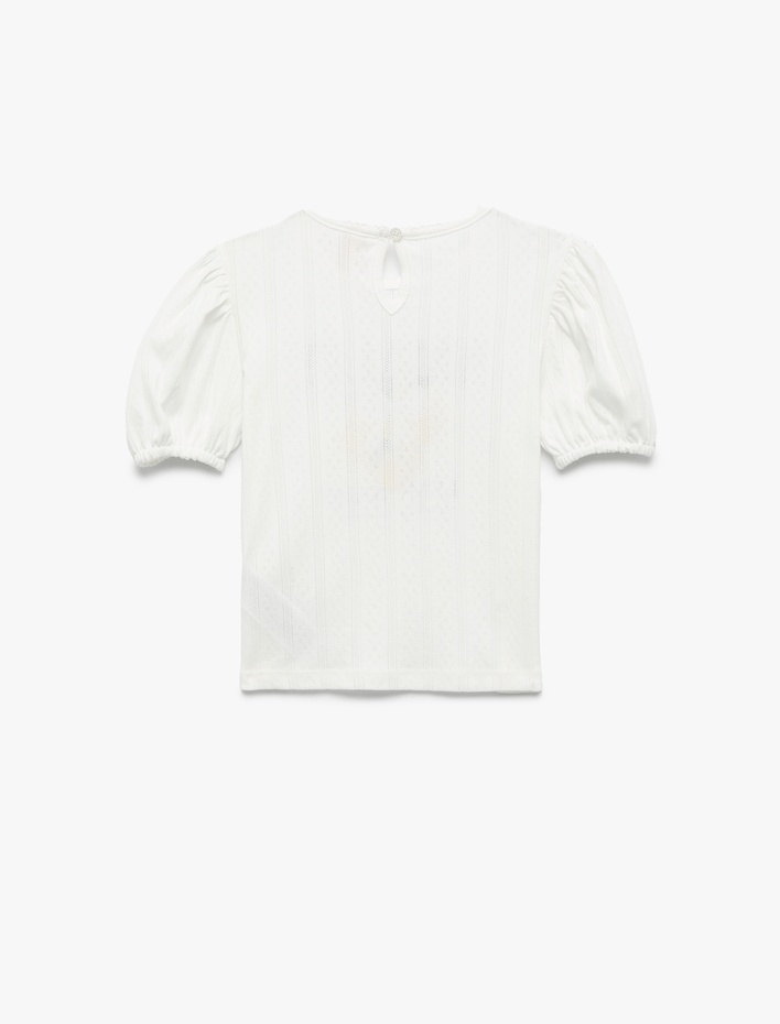 Kız Bebek Limon Baskılı Pamuklu Bisiklet Yaka Balon Kollu Tişört