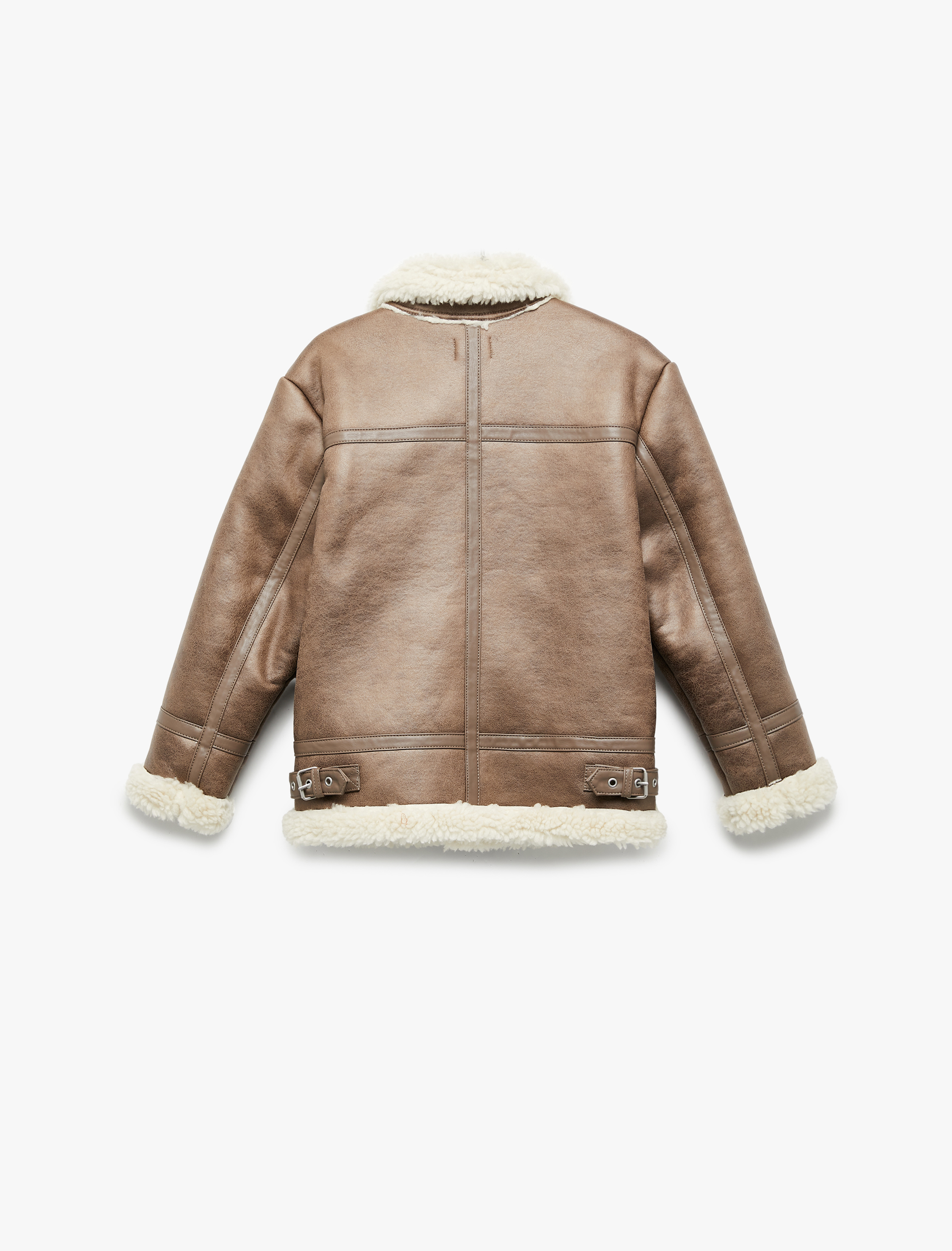  Erkek Çocuk Peluş Yaka Uzun Kollu Cepli Fermuarlı Suni Deri Ceket