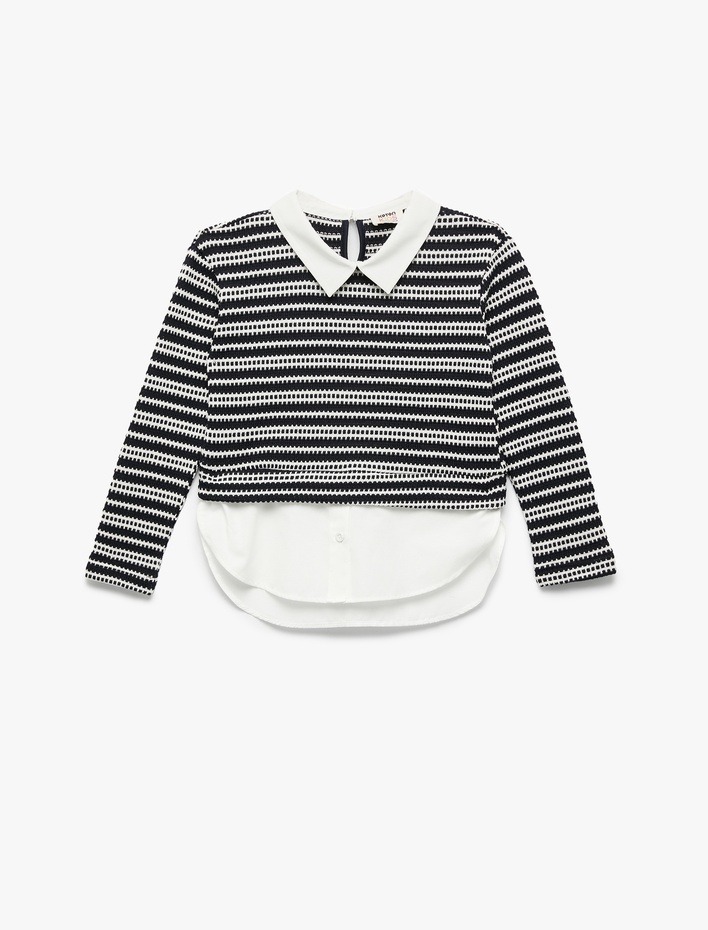 Kız Çocuk Uzun Kollu Gömlek Yaka Detaylı Sweatshirt