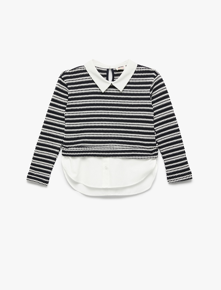 Kız Çocuk Uzun Kollu Gömlek Yaka Detaylı Sweatshirt