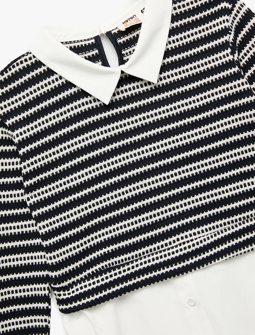  Kız Çocuk Uzun Kollu Gömlek Yaka Detaylı Sweatshirt