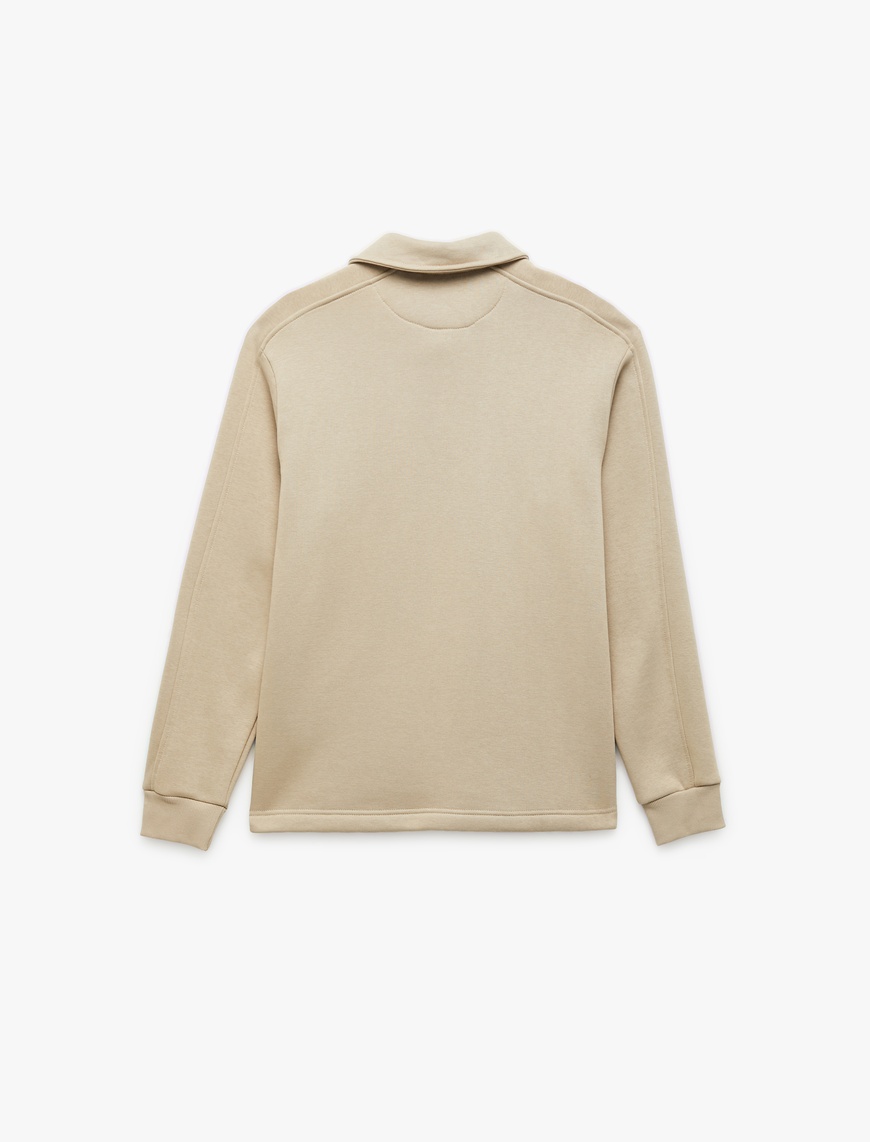   Şardonlu Cep Detaylı Uzun Kollu Fermuarlı Polo Yaka Sweatshirt