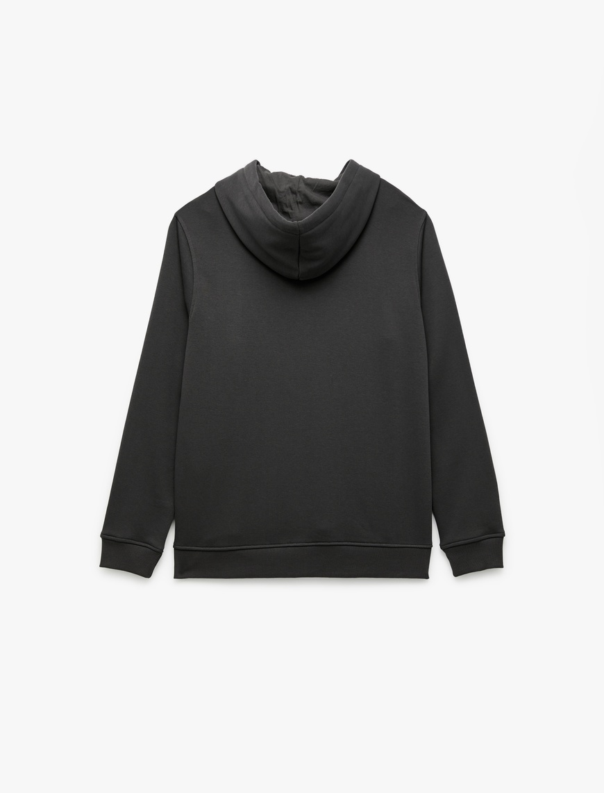   Şardonlu Uzun Kollu Basic Kapşonlu Sweatshirt