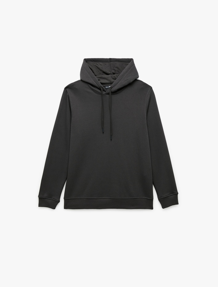  Şardonlu Uzun Kollu Basic Kapşonlu Sweatshirt