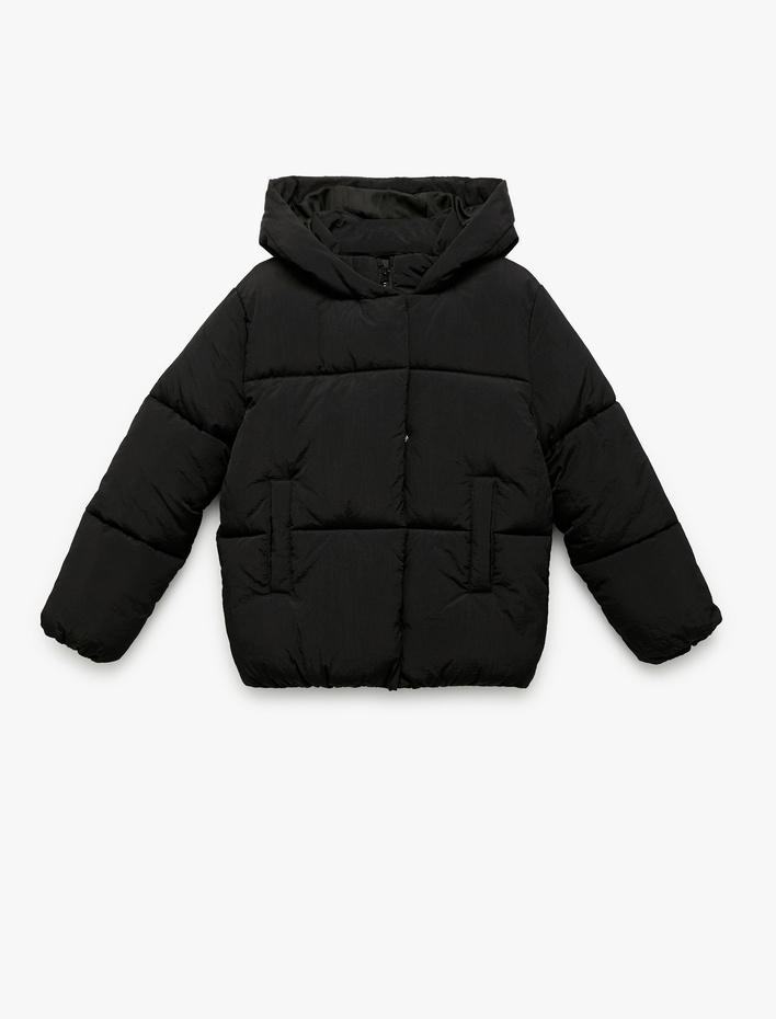 Kız Çocuk Uzun Kollu Kapşonlu Şişme Mont