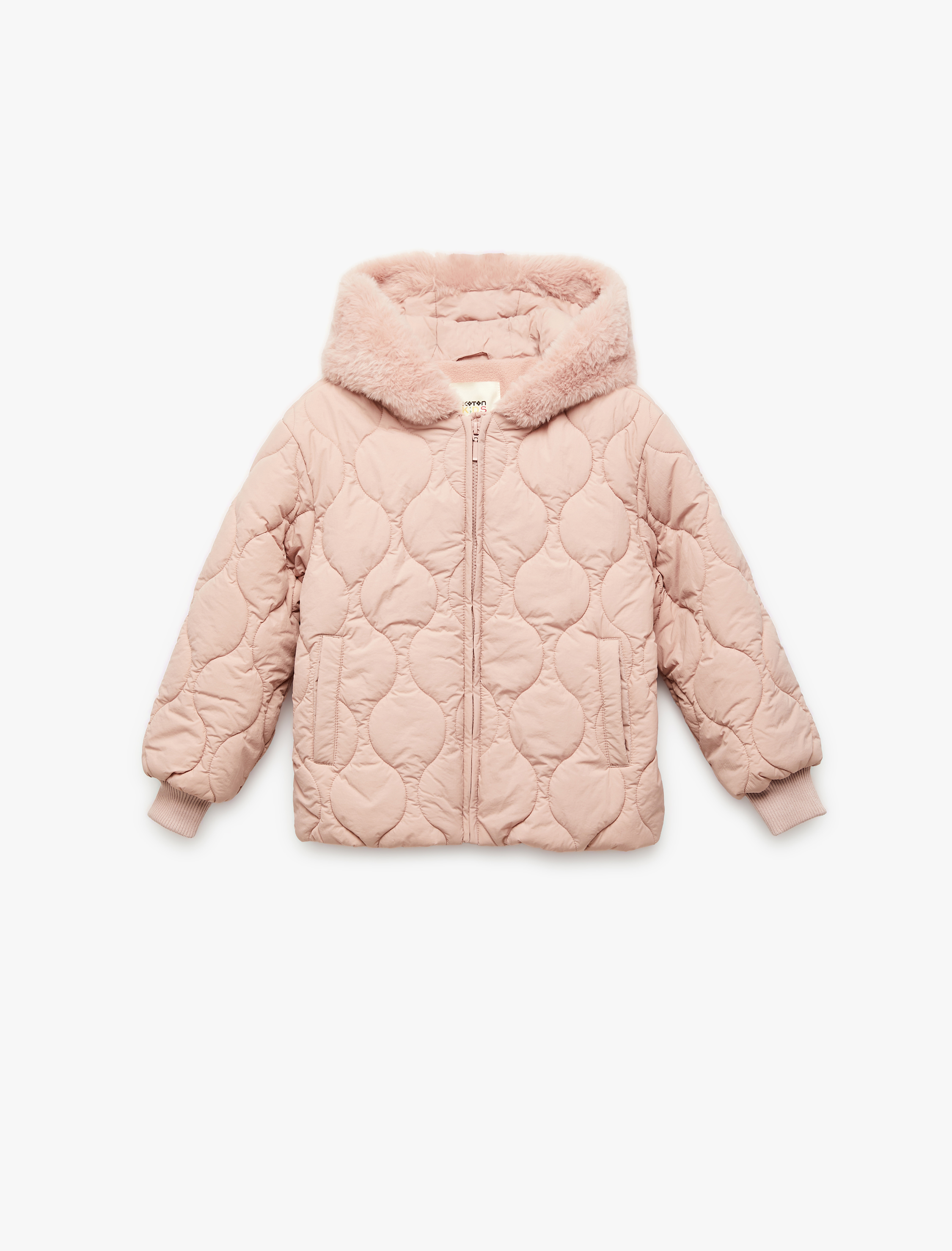  Kız Çocuk Uzun Kollu Polar Astarlı Fermuarlı Kapitone Kapşonlu Mont