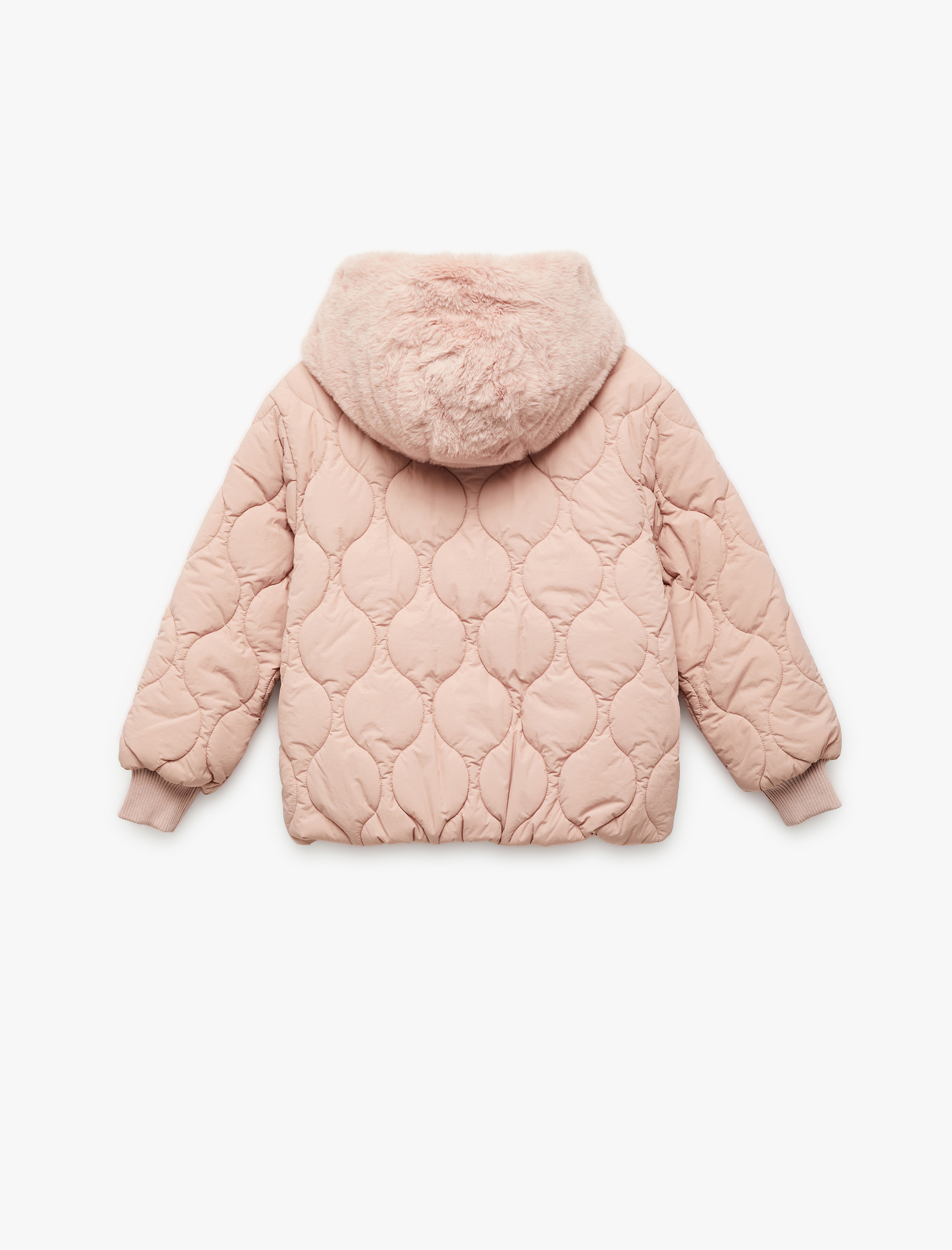  Kız Çocuk Uzun Kollu Polar Astarlı Fermuarlı Kapitone Kapşonlu Mont