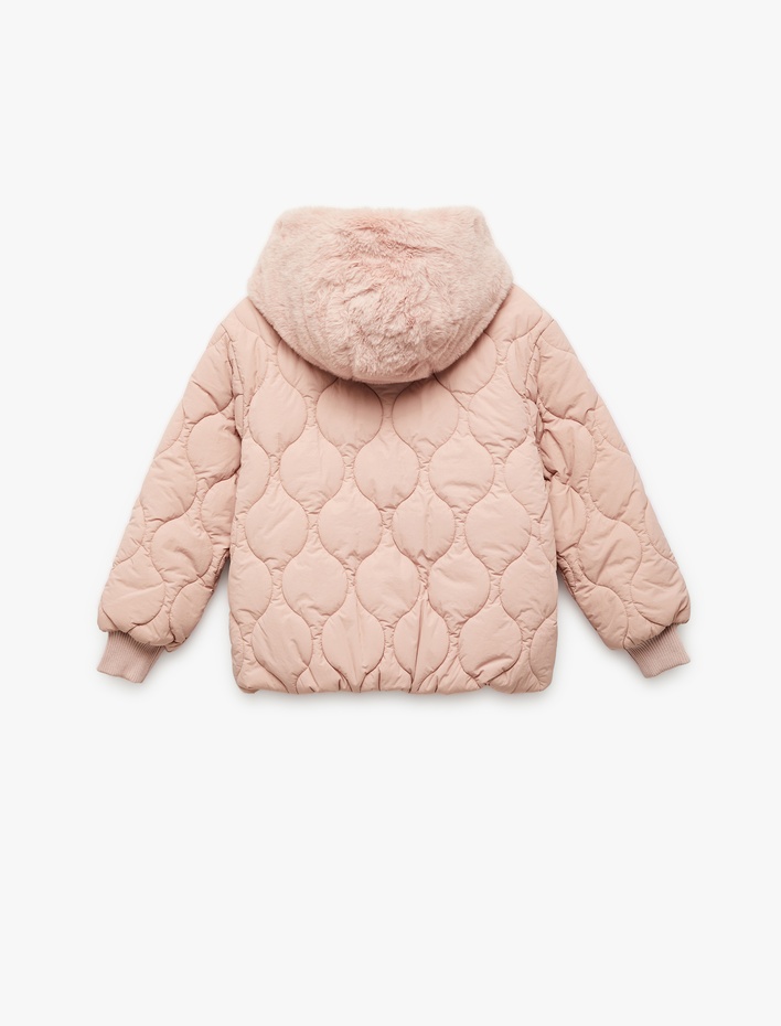 Kız Çocuk Uzun Kollu Polar Astarlı Fermuarlı Kapitone Kapşonlu Mont