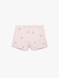 Dantel Detaylı Çiçekli Saten Şort Pijama Altı