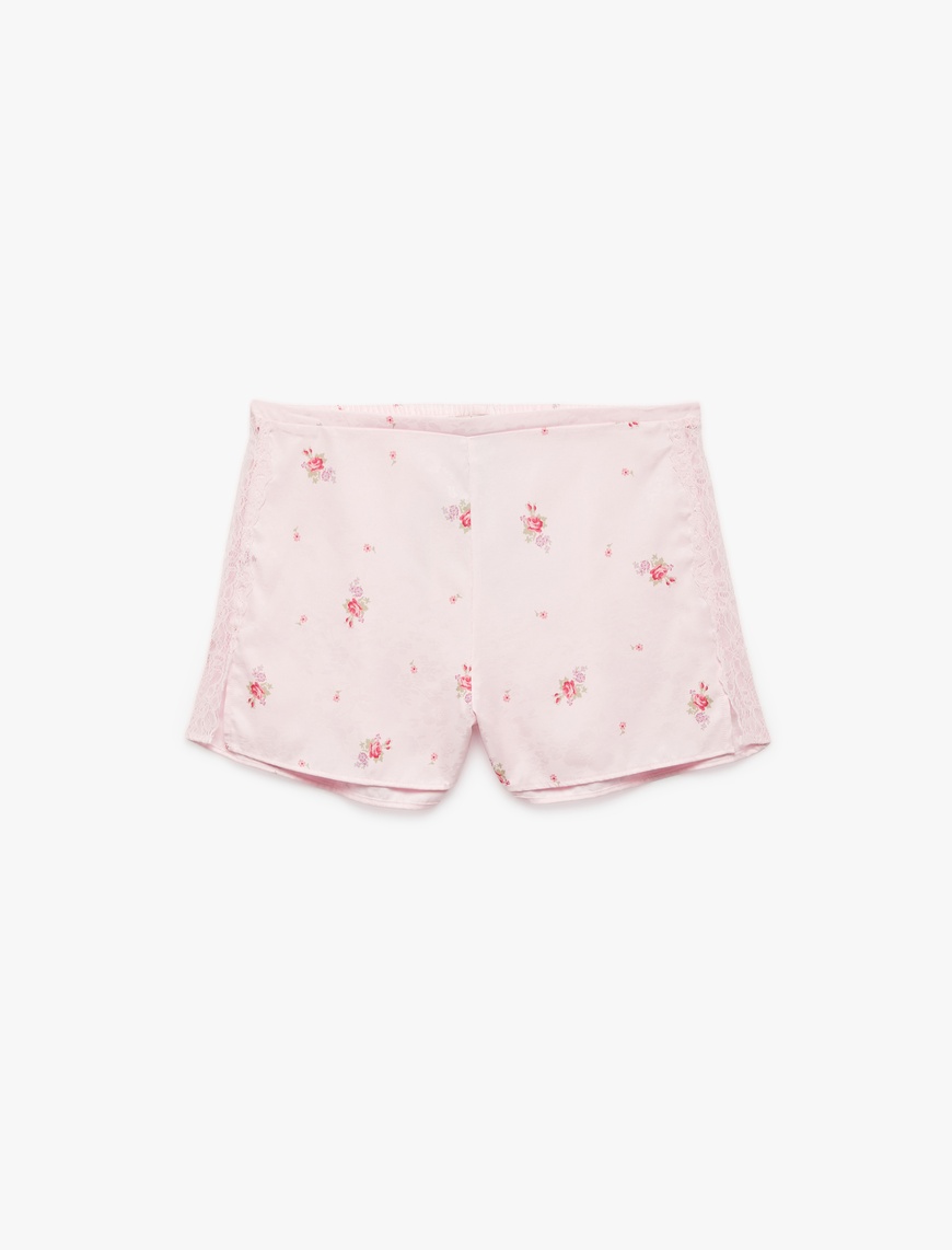   Dantel Detaylı Çiçekli Saten Şort Pijama Altı