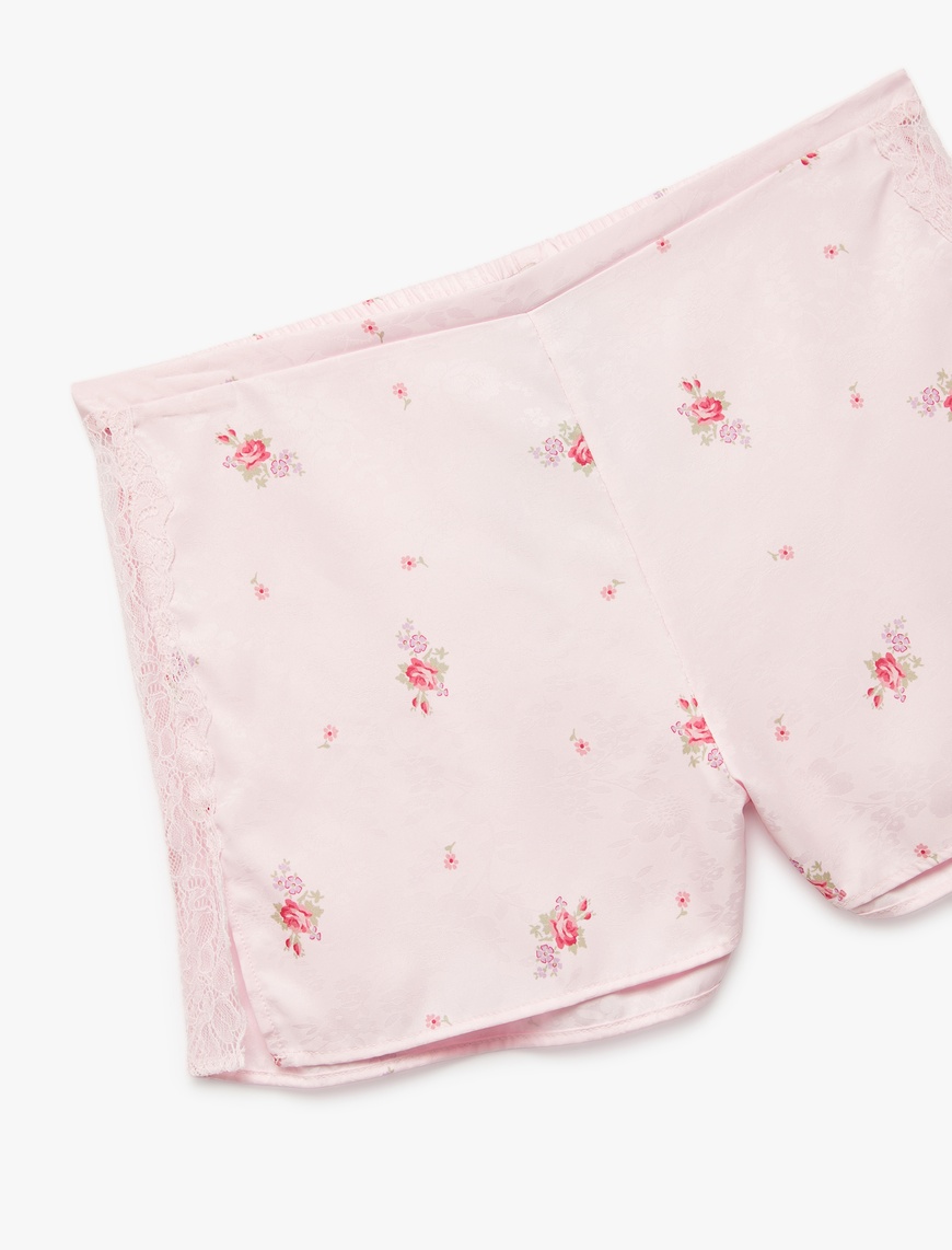   Dantel Detaylı Çiçekli Saten Şort Pijama Altı