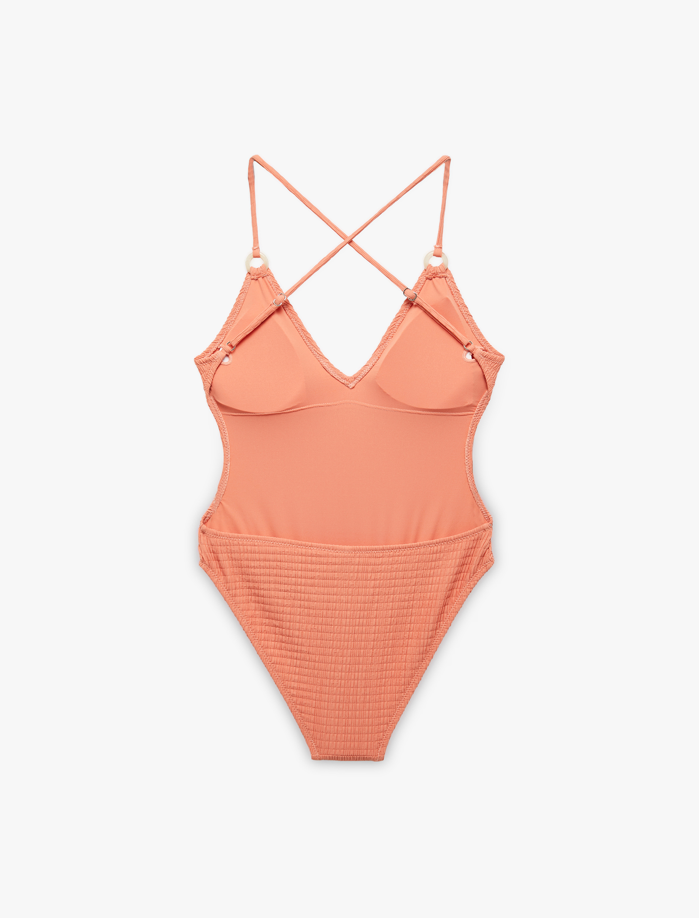   Sırt Detaylı Çapraz Askılı Aksesuarlı Dokulu Mayo