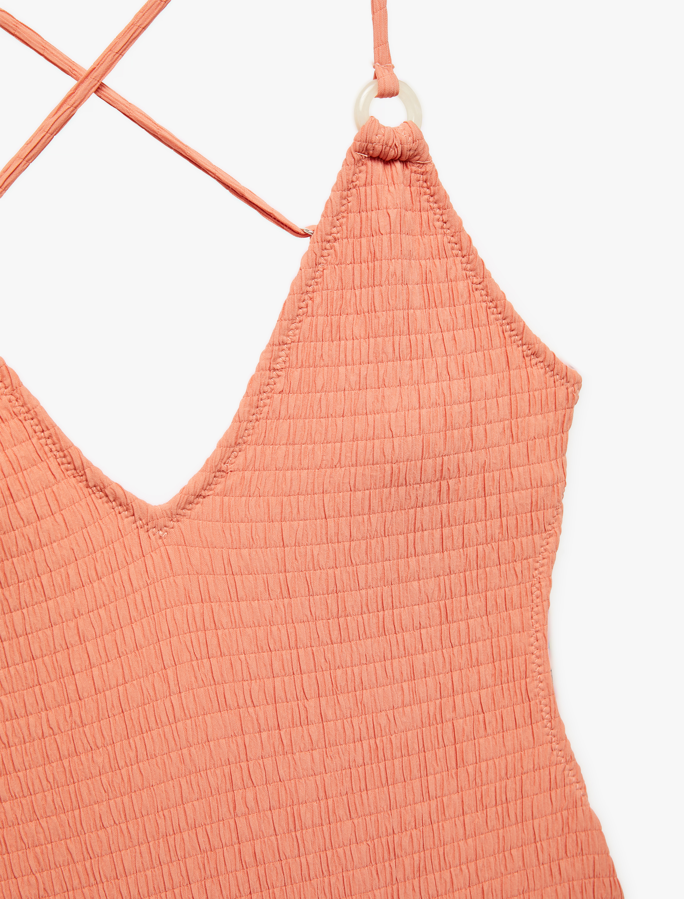   Sırt Detaylı Çapraz Askılı Aksesuarlı Dokulu Mayo