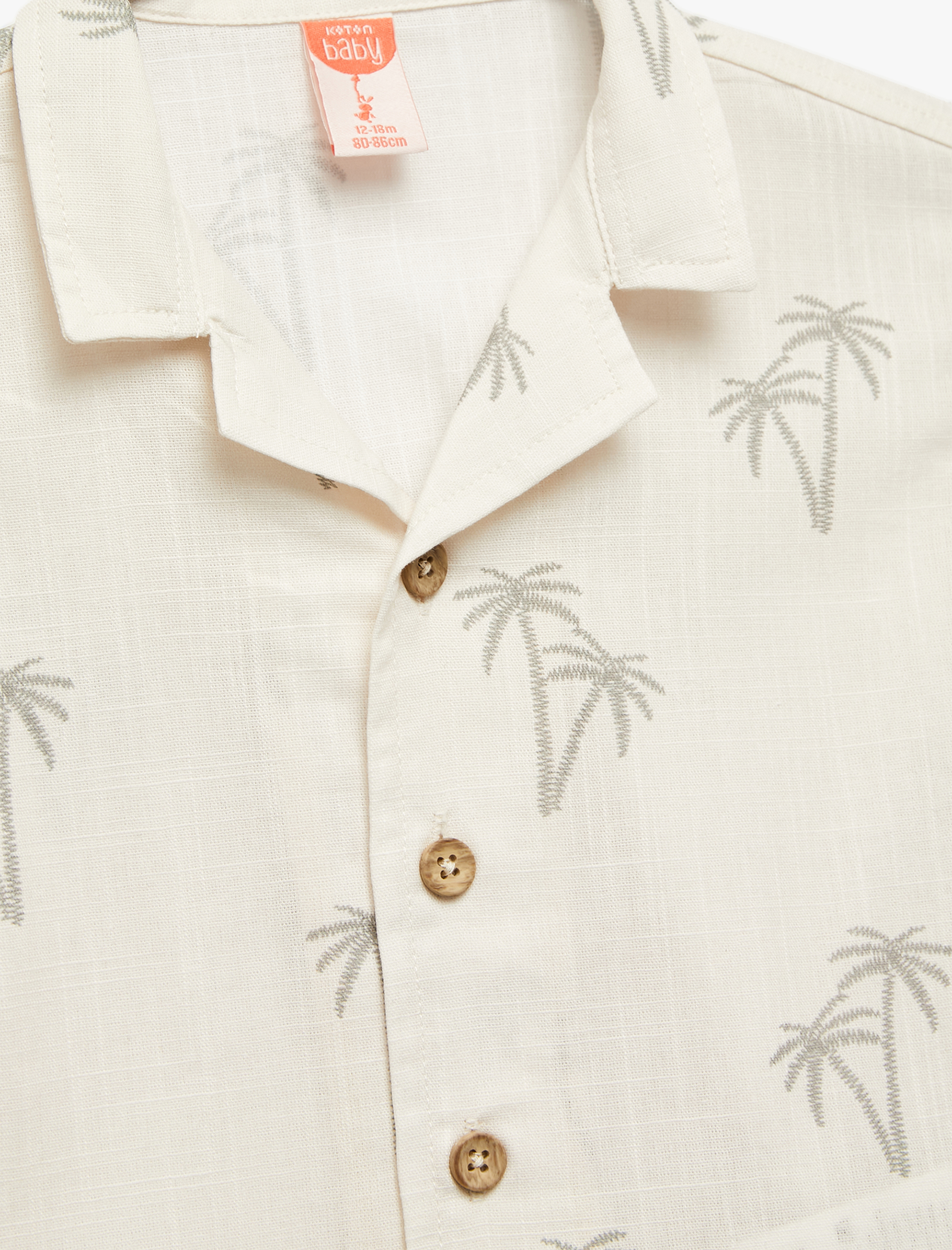  Erkek Bebek Palmiye Baskılı Kısa Kollu Pamuklu Gömlek
