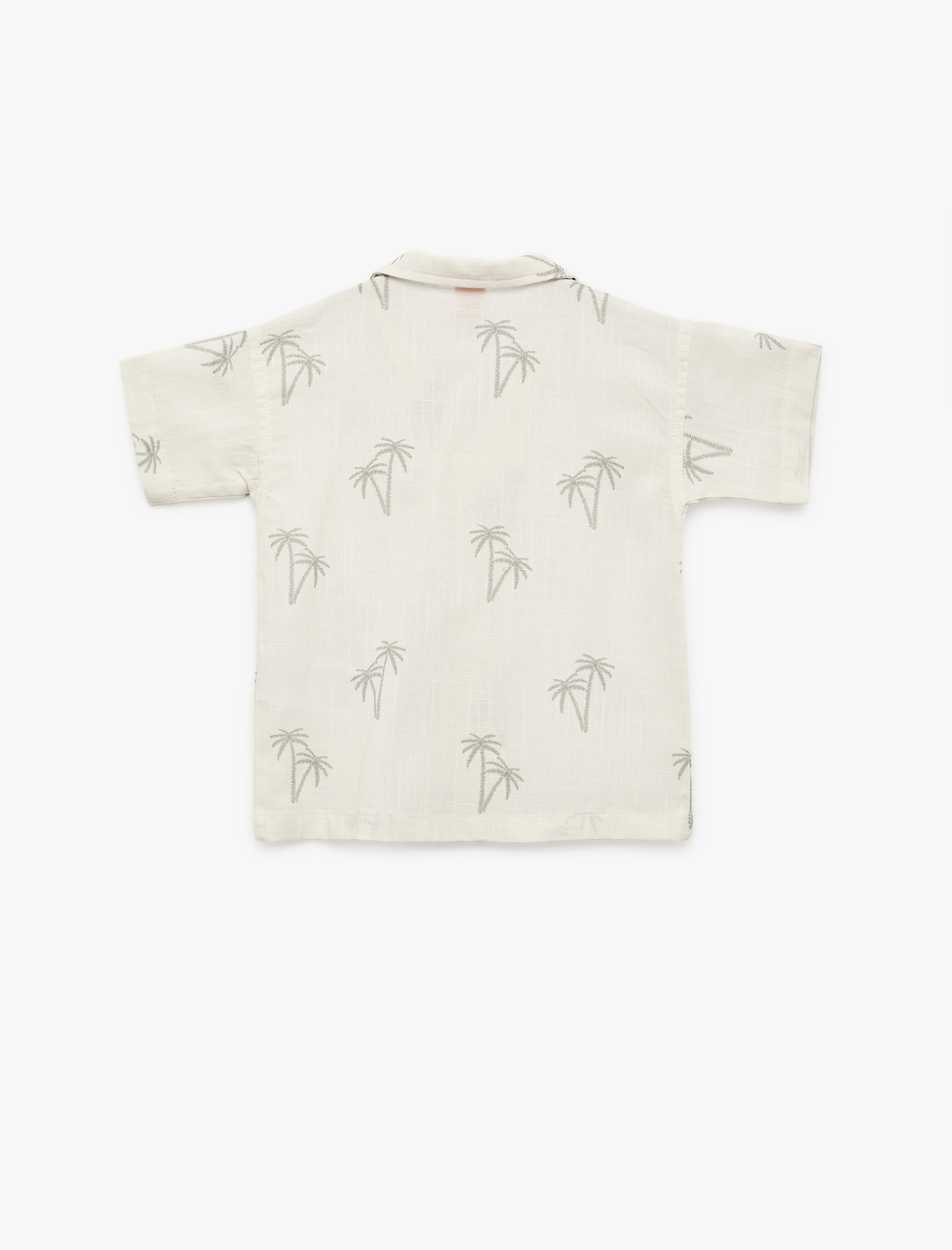  Erkek Bebek Palmiye Baskılı Kısa Kollu Pamuklu Gömlek