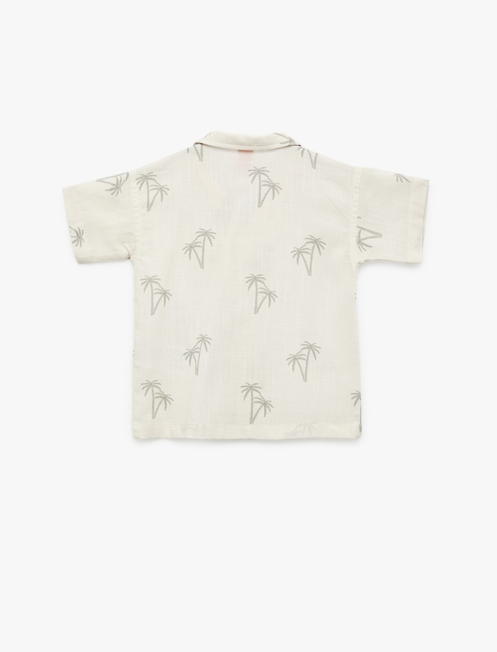 Erkek Bebek Palmiye Baskılı Kısa Kollu Pamuklu Gömlek